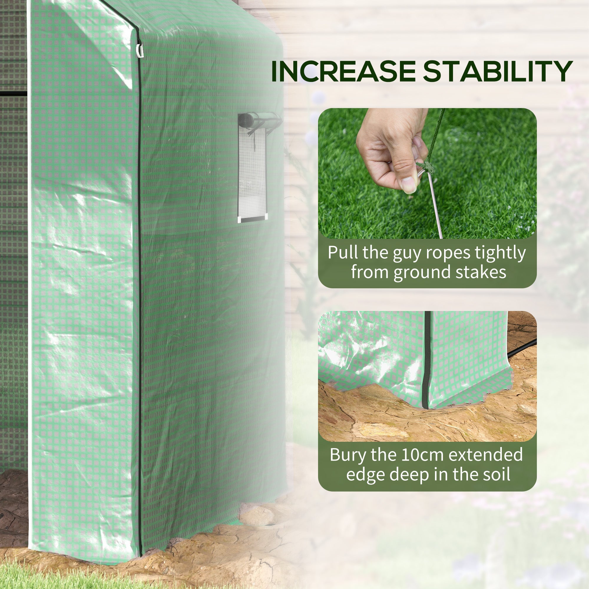 Outsunny 4.6' x 4.7' x 6.2' Walk-in Greenhouse with 3 Tier 8 Shelves, Outdoor Green House with Reinforced PE Cover, Garden Plant Grow Hot House Roll-up Door and Mesh Windows, Green