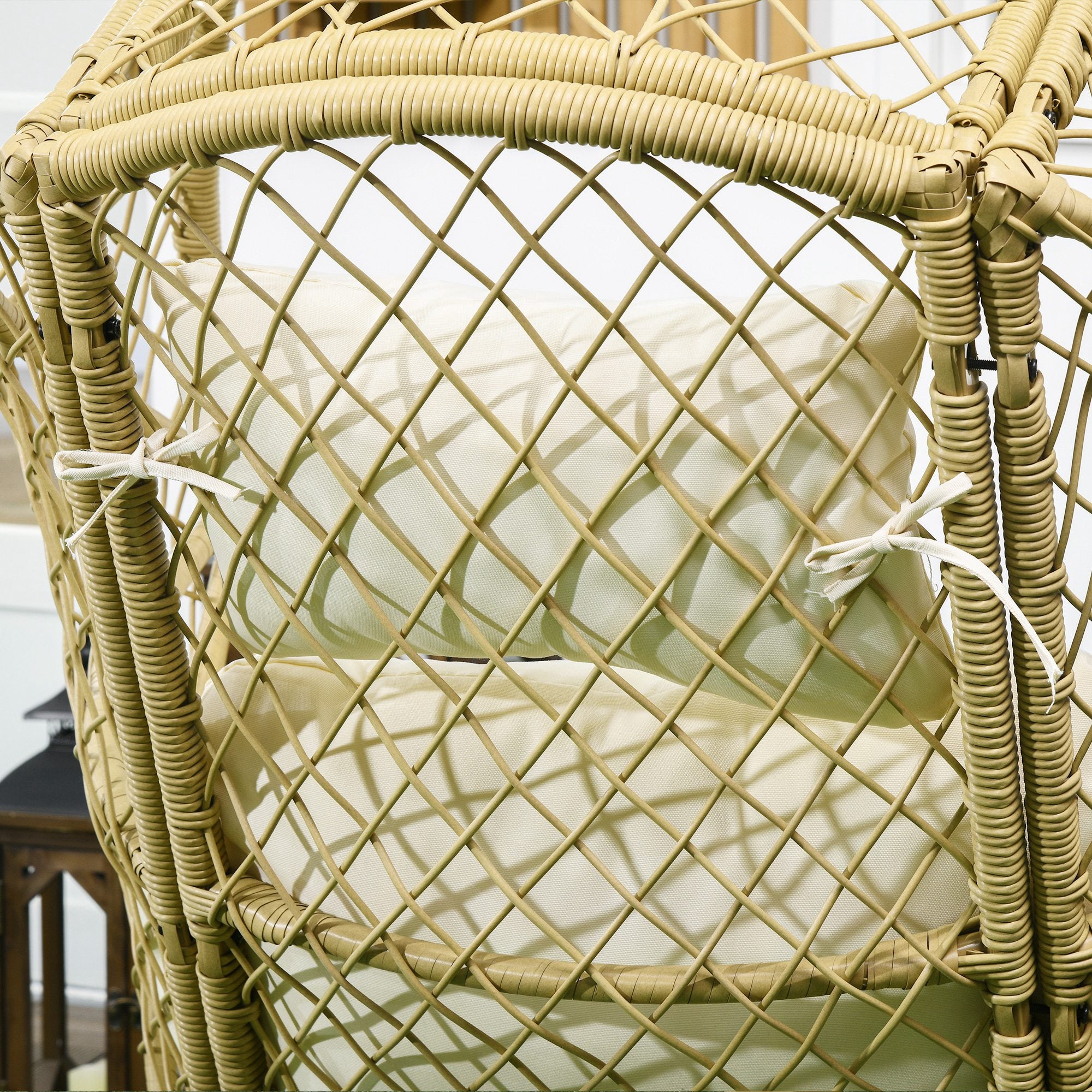 Outsunny PE Rattan Egg Chair with Cushion, Outdoor Patio Furniture with Soft Padded Headrest, Adjustable Feet, Metal Frame, 34.6" x 33.5" x 56.3", Cream White