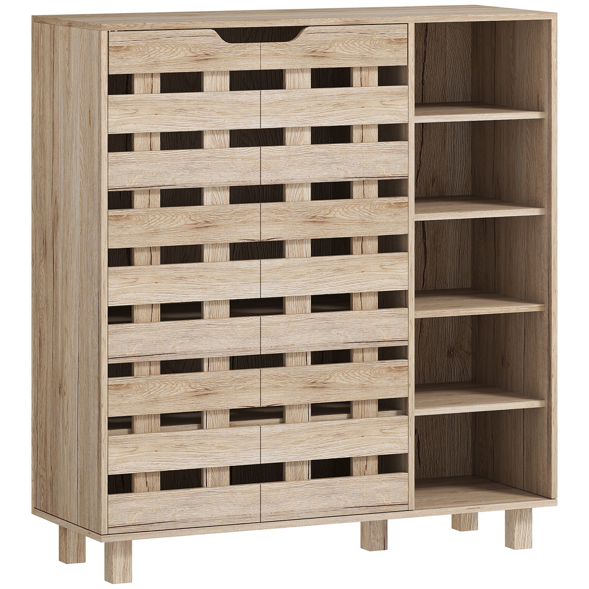 HOMCOM Modern Shoe Cabinet with Hollowed-Out Doors and 5-tier Open Shelves, 21 Pair Shoe Storage Cabinet for Entryway, Hallway, Beige