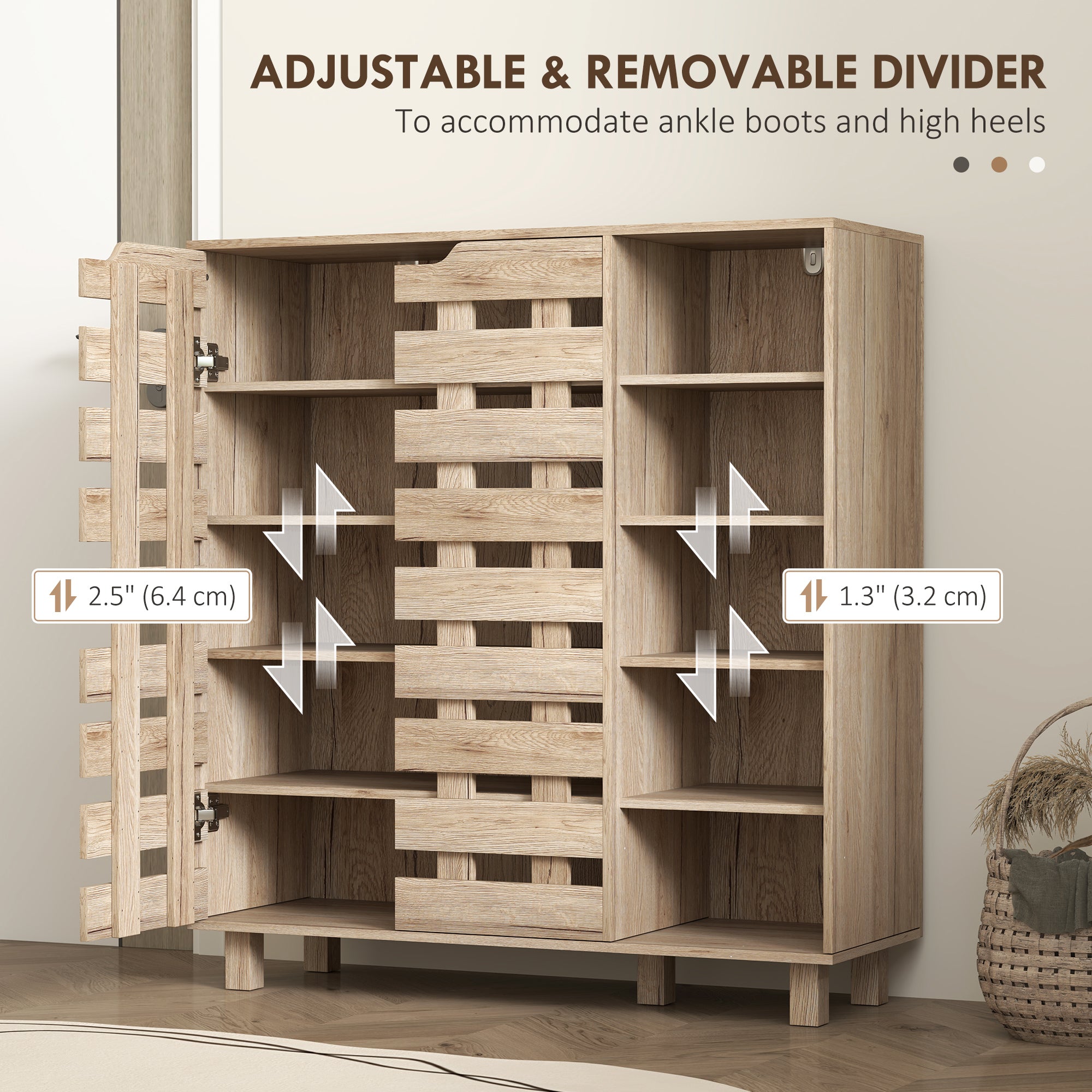 HOMCOM Modern Shoe Cabinet with Hollowed-Out Doors and 5-tier Open Shelves, 21 Pair Shoe Storage Cabinet for Entryway, Hallway, Beige