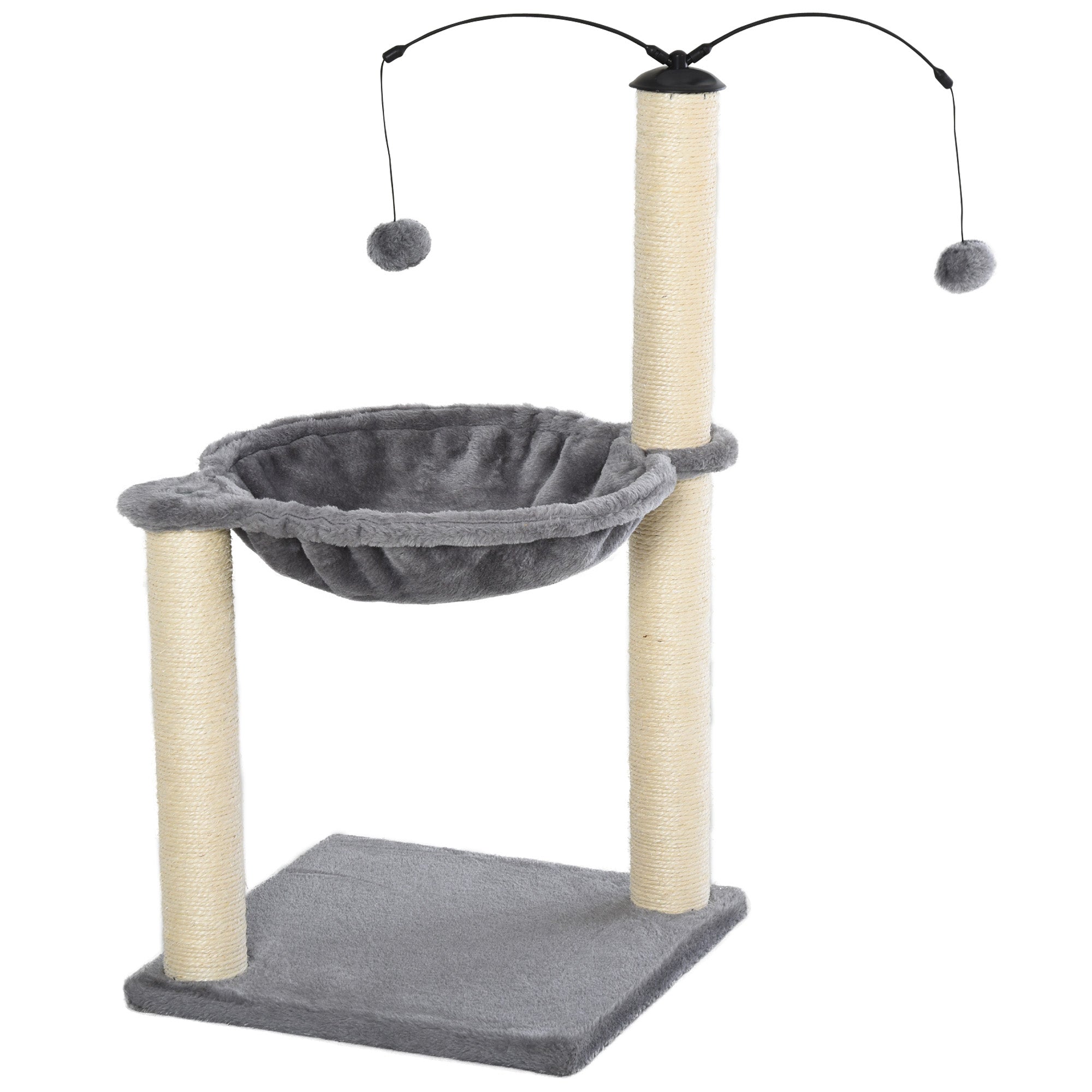 PawHut 83cm Cat Tree Tower for Indoor Cats with Sisal Scratching Post Hammock Cat Play House Dangling Ball Kitten Activity Center Furniture Grey