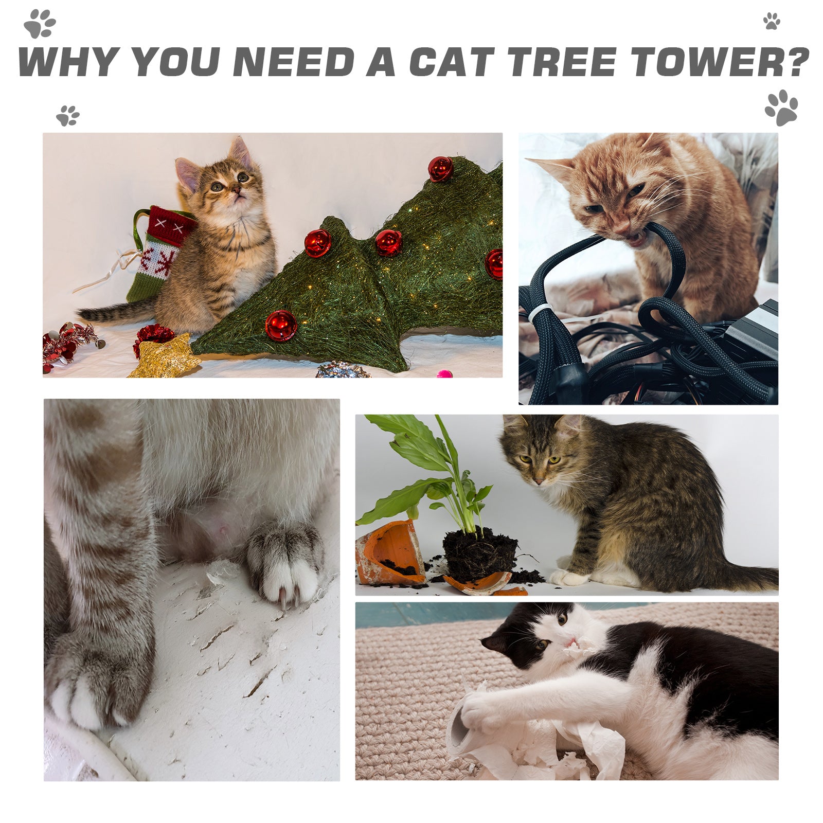 PawHut 83cm Cat Tree Tower for Indoor Cats with Sisal Scratching Post Hammock Cat Play House Dangling Ball Kitten Activity Center Furniture Grey