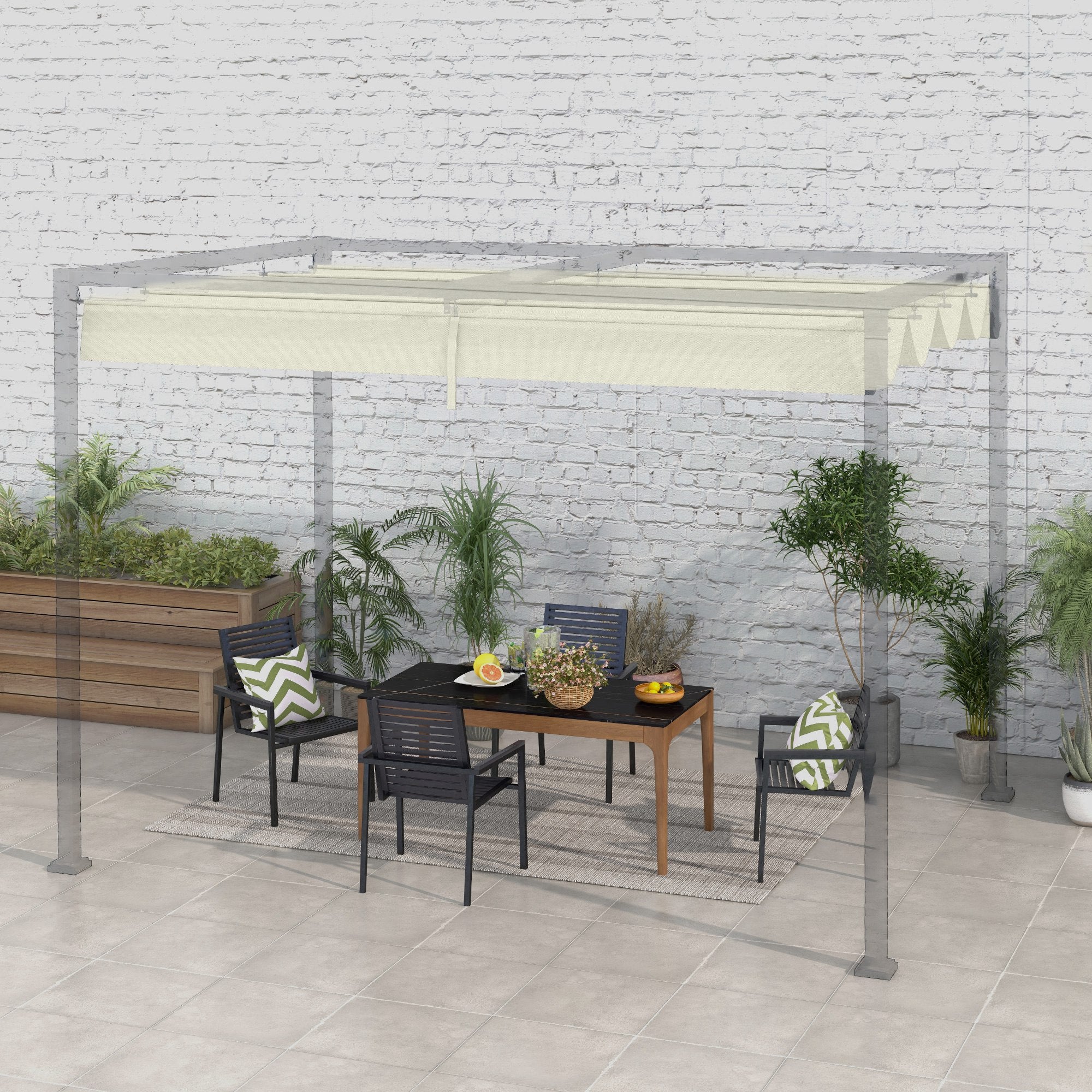 Outsunny Retractable Pergola Canopy, Sun Shade Cover, UV30+ Protected Replacement Canopy Fabric for 9.8' x 7.1' Pergola, Cream White