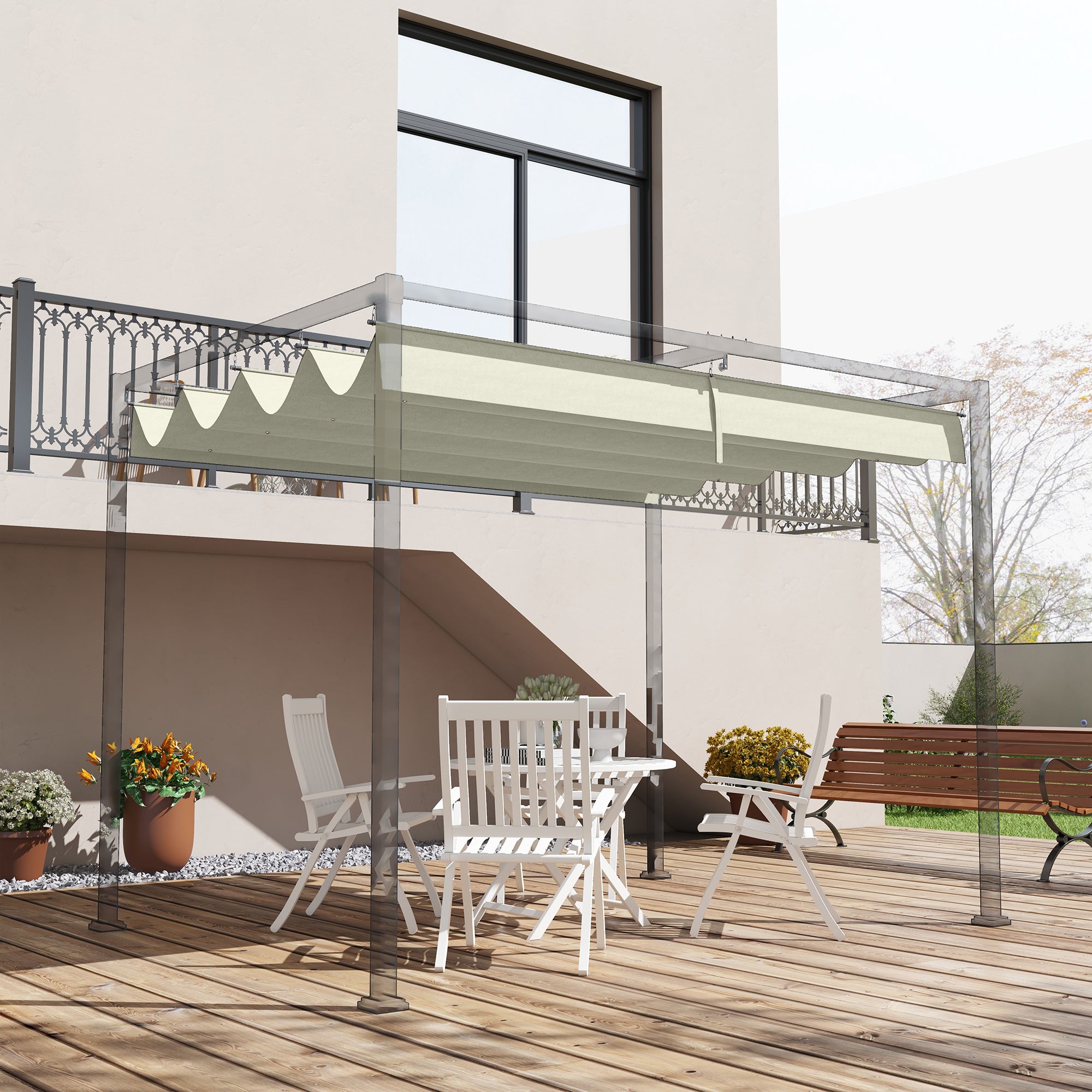 Outsunny Retractable Pergola Canopy, Sun Shade Cover, UV30+ Protected Replacement Canopy Fabric for 9.8' x 7.1' Pergola, Cream White