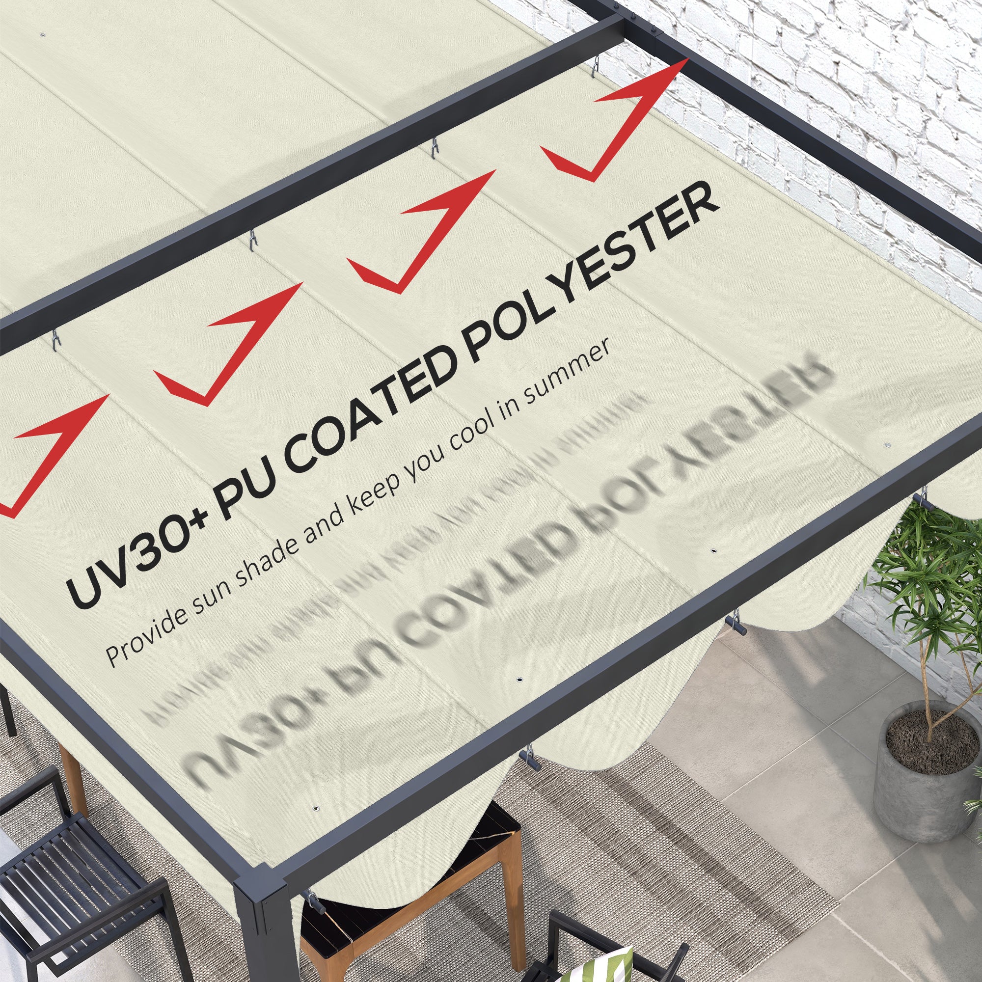 Outsunny Retractable Pergola Canopy, Sun Shade Cover, UV30+ Protected Replacement Canopy Fabric for 9.8' x 7.1' Pergola, Cream White