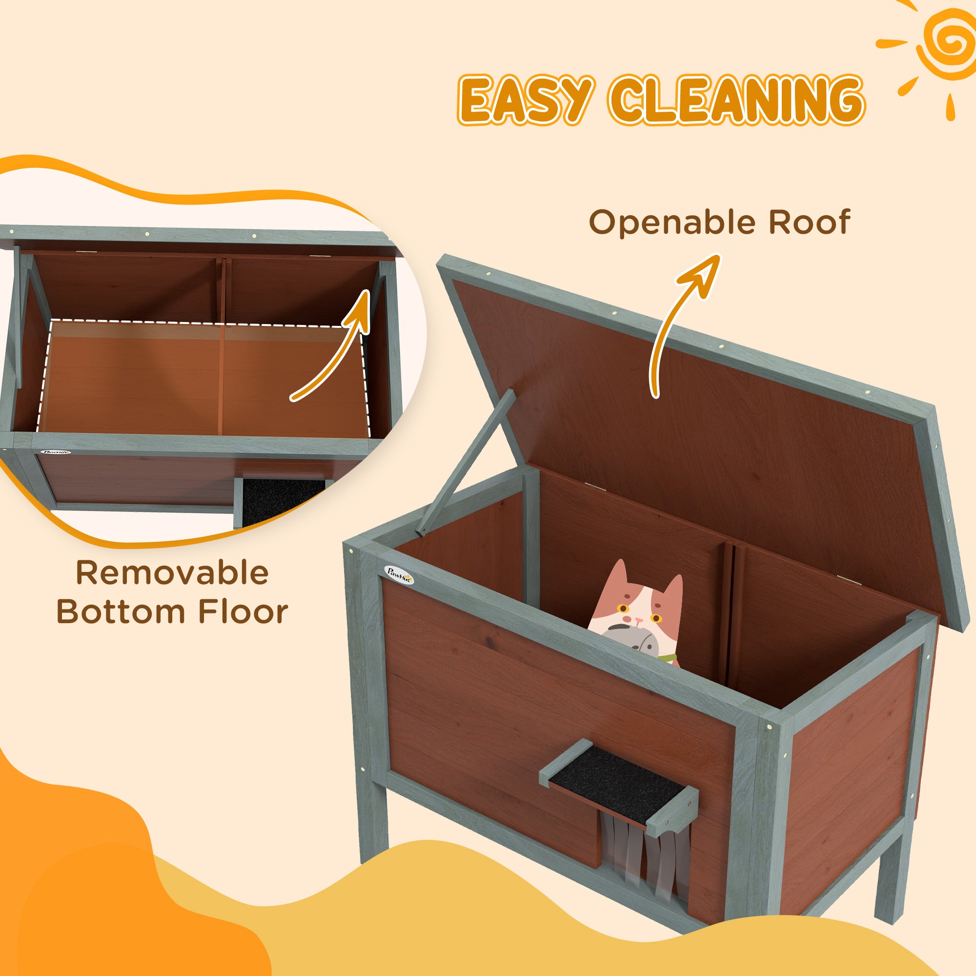 PawHut Outdoor Cat House, Wooden Feral Cat House, All-Around Foam Insulated Cat Shelter with Weatherproof Roof, Removable Floor, Openable Roof, Brown