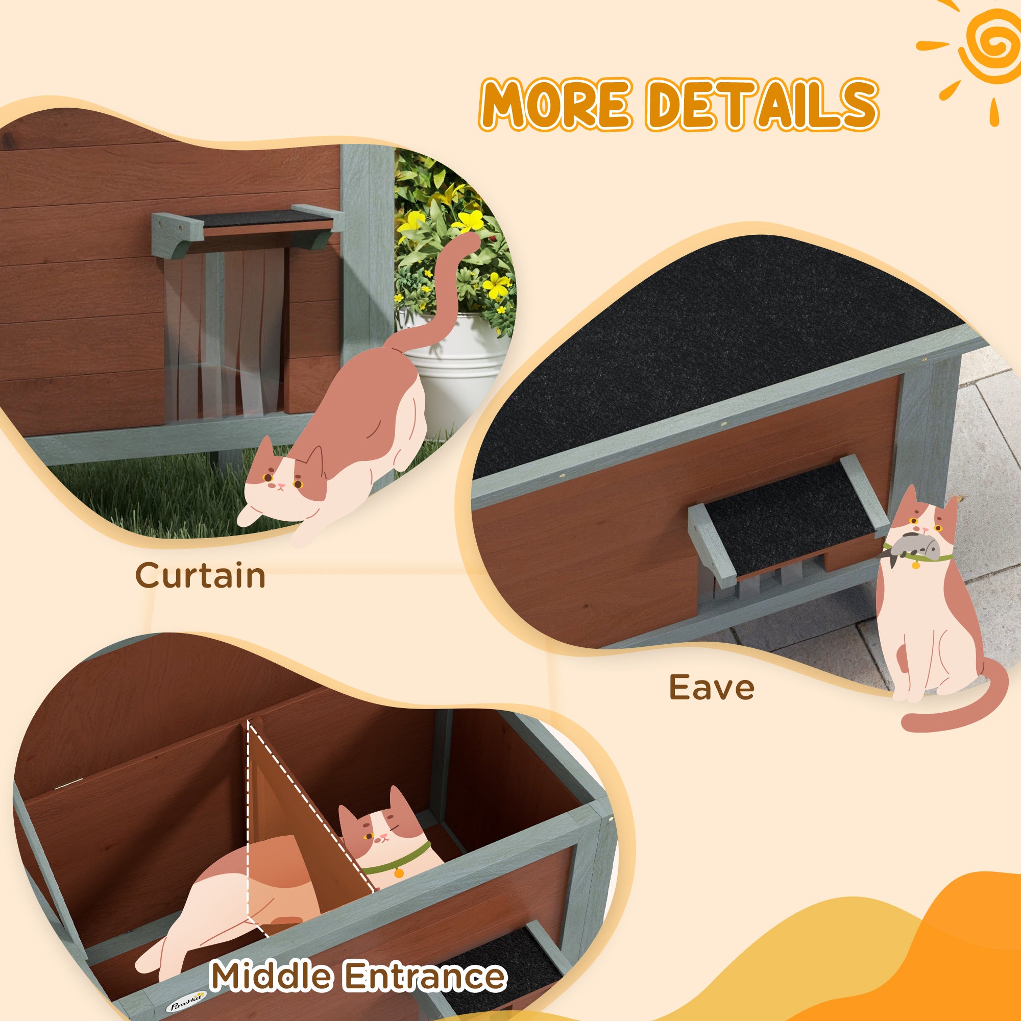 PawHut Outdoor Cat House, Wooden Feral Cat House, All-Around Foam Insulated Cat Shelter with Weatherproof Roof, Removable Floor, Openable Roof, Brown