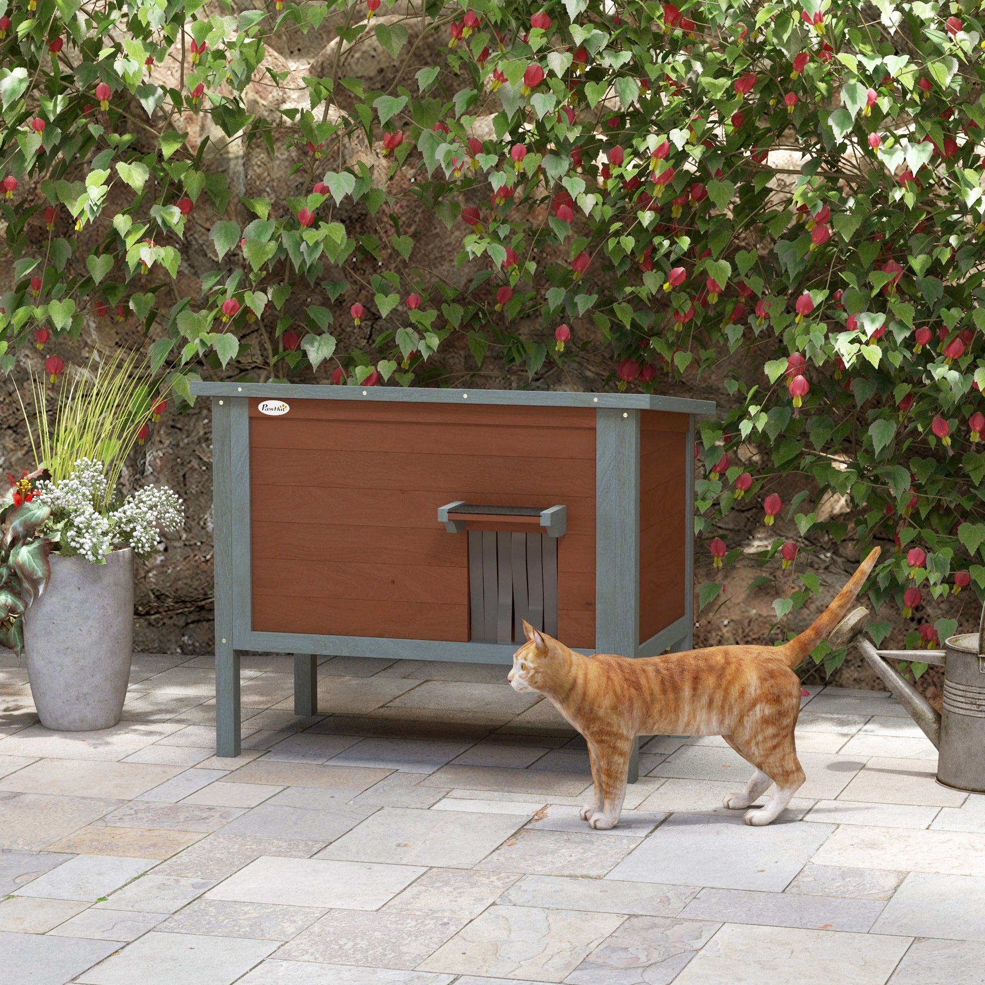 PawHut Outdoor Cat House, Wooden Feral Cat House, All-Around Foam Insulated Cat Shelter with Weatherproof Roof, Removable Floor, Openable Roof, Brown