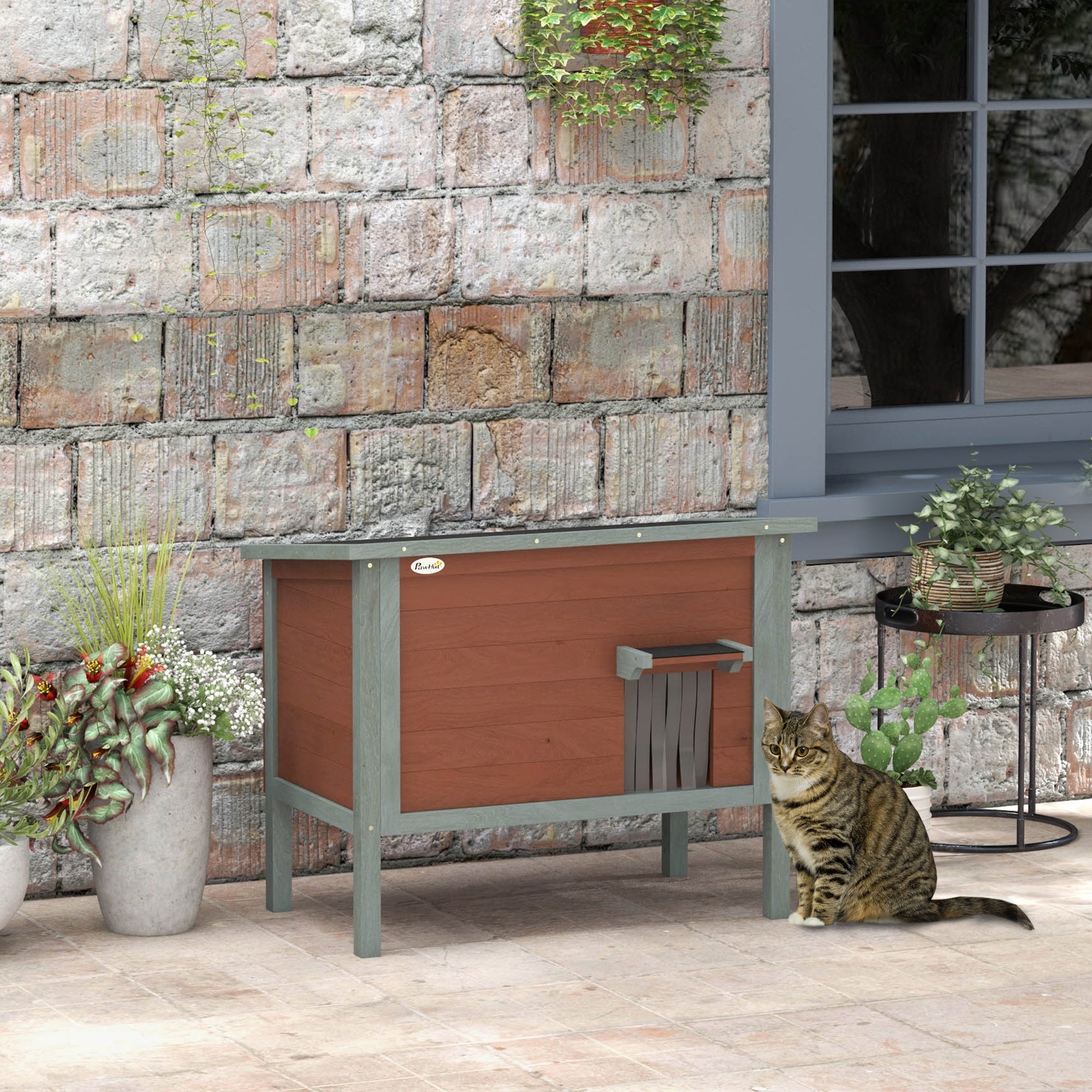 PawHut Outdoor Cat House, Wooden Feral Cat House, All-Around Foam Insulated Cat Shelter with Weatherproof Roof, Removable Floor, Openable Roof, Brown