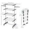 HOMCOM 4-Tier Clothes Drying Rack, Stainless Steel Laundry Rack with 2 Side Wings and 6 Castors, Collapsible Adjustable Clothes Airer for Indoor Outdoor, Grey