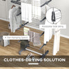 HOMCOM 4-Tier Clothes Drying Rack, Stainless Steel Laundry Rack with 2 Side Wings and 6 Castors, Collapsible Adjustable Clothes Airer for Indoor Outdoor, Grey