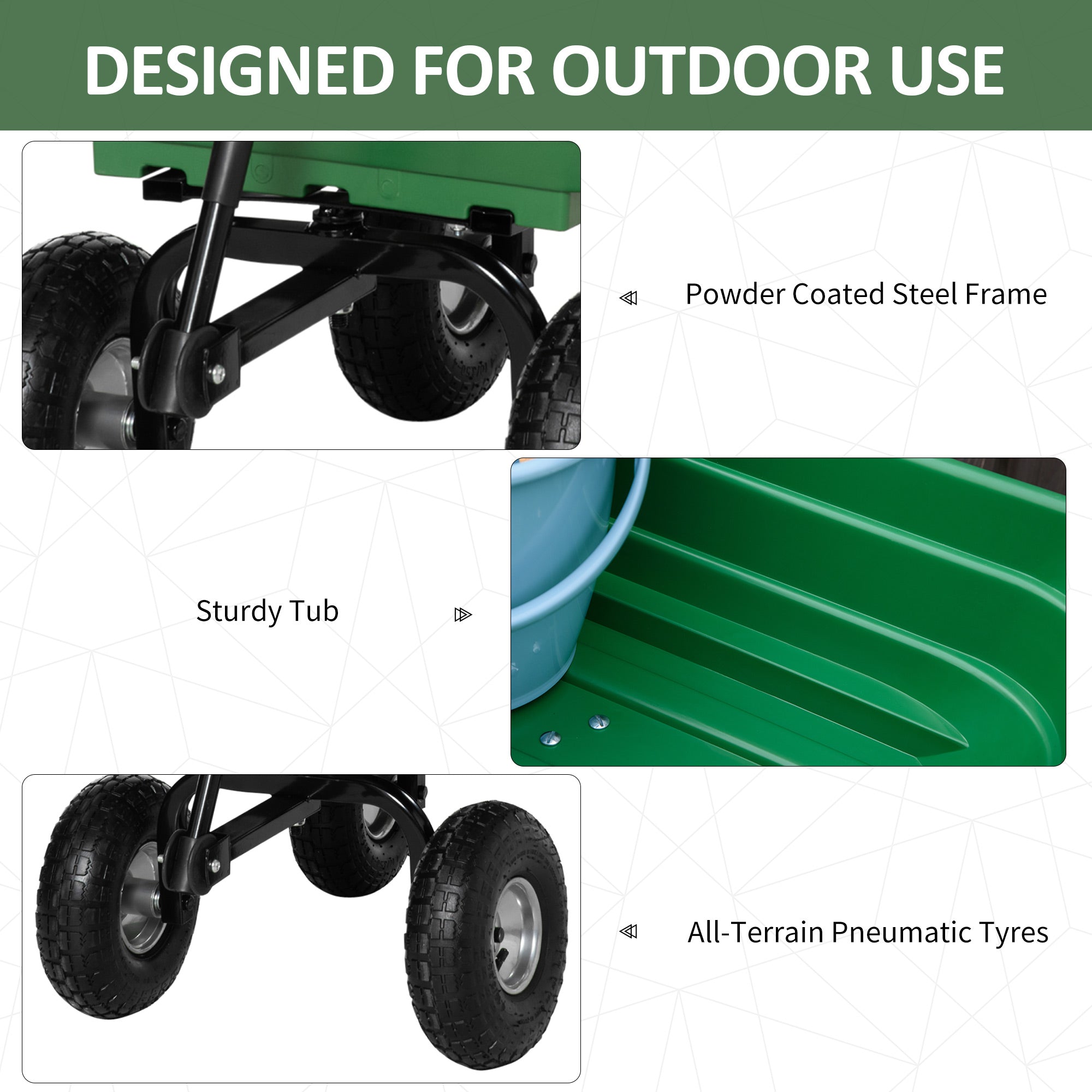 Outsunny Steel Garden Cart with Handle and 10