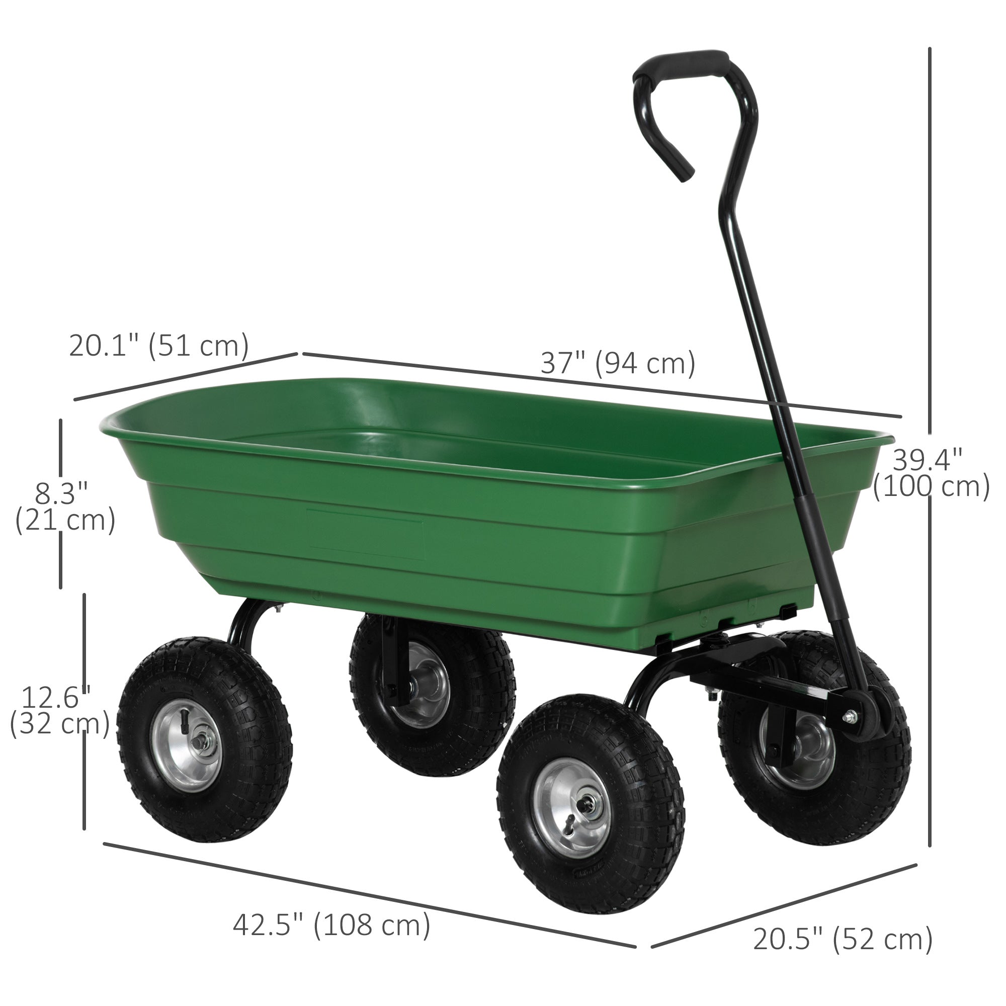 Outsunny Steel Garden Cart with Handle and 10" Pneumatic Tires, Utility Wagon Cart for Garden, Patio, Lawn, 551 lbs Capacity