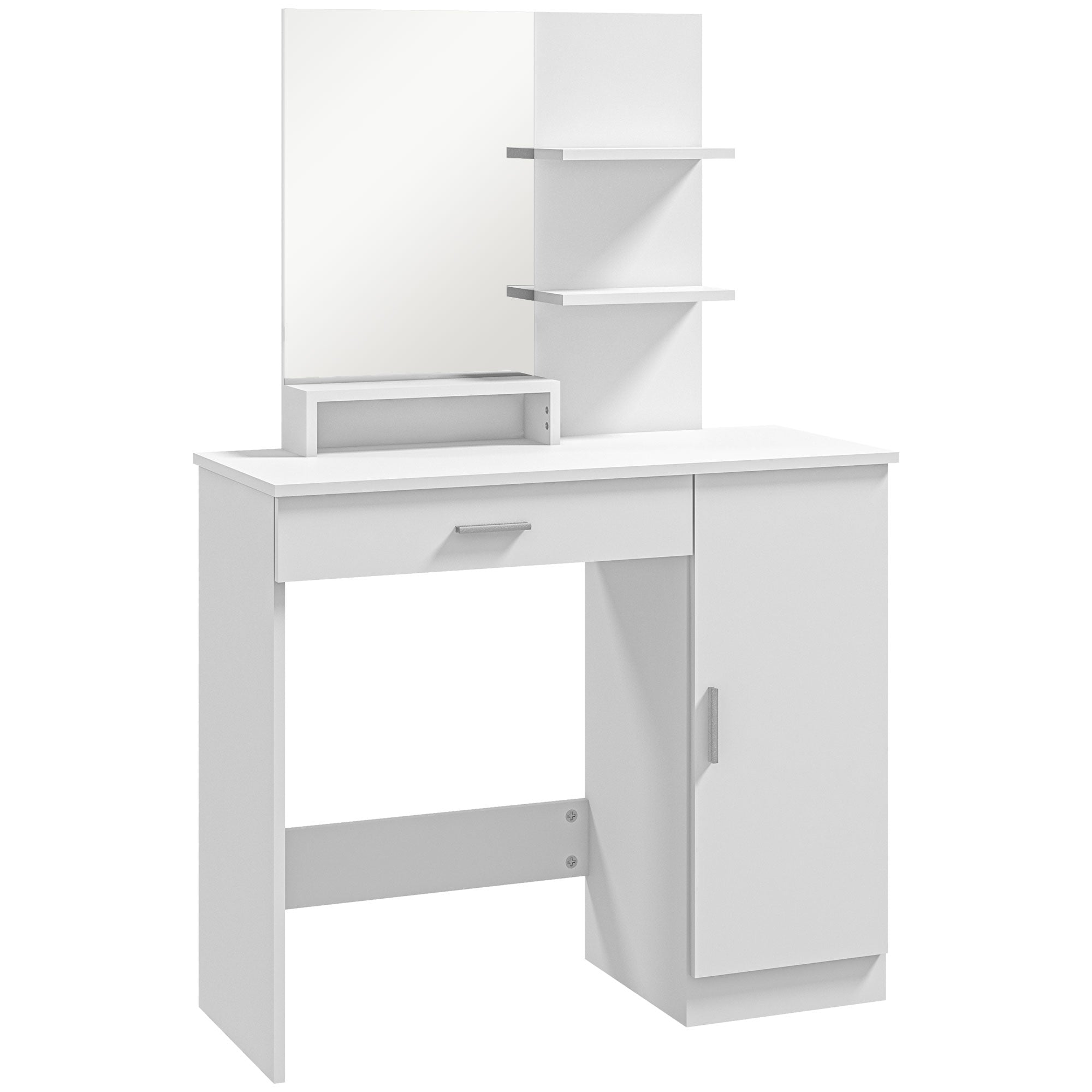 HOMCOM Vanity Table, Makeup Table with Mirror, Drawer and Storage Shelves for Bedroom (White)