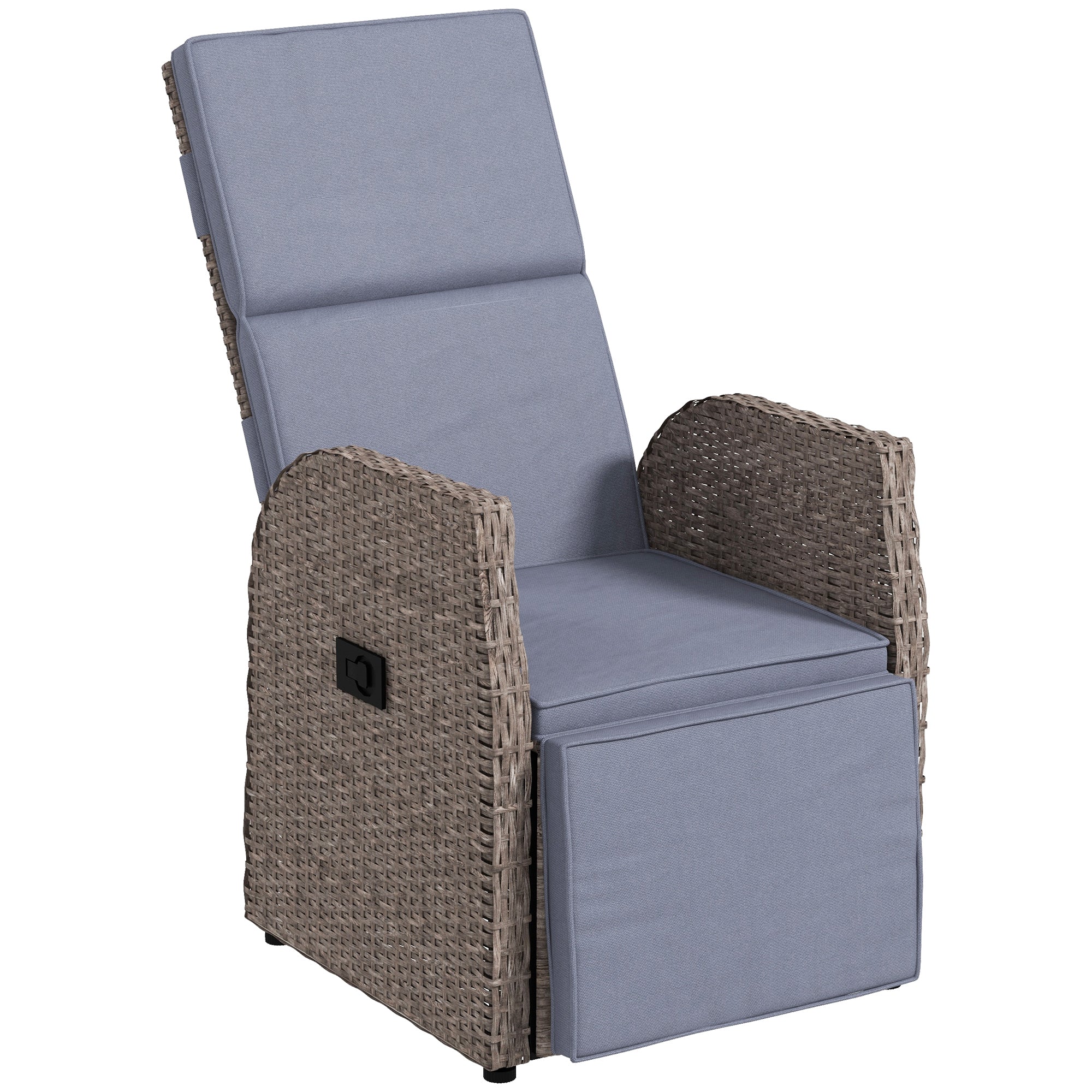 Outsunny Outdoor PE Rattan Leisure Chair, Outdoor Recliner with Adjustable Back and Footrest, Patio Wicker Chair with Side Table, for Balcony, Porch, Grey