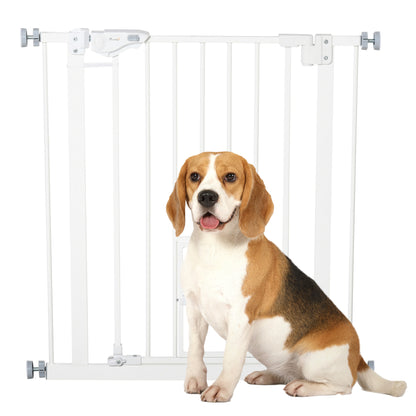 PawHut 30"H Dog Gate with Cat Door, Pet Gate with Small Door, Easy Open Indoor Dog Gates for Doorways, House, Stair, 29"-32" Long, White