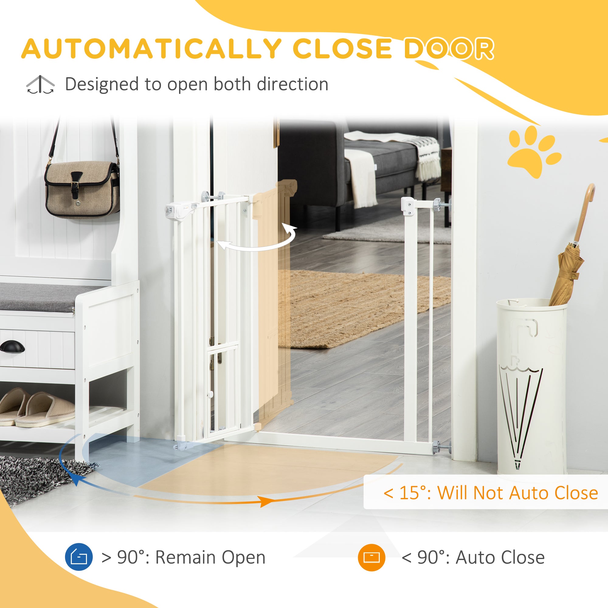 PawHut 30"H Dog Gate with Cat Door, Pet Gate with Small Door, Easy Open Indoor Dog Gates for Doorways, House, Stair, 29"-32" Long, White