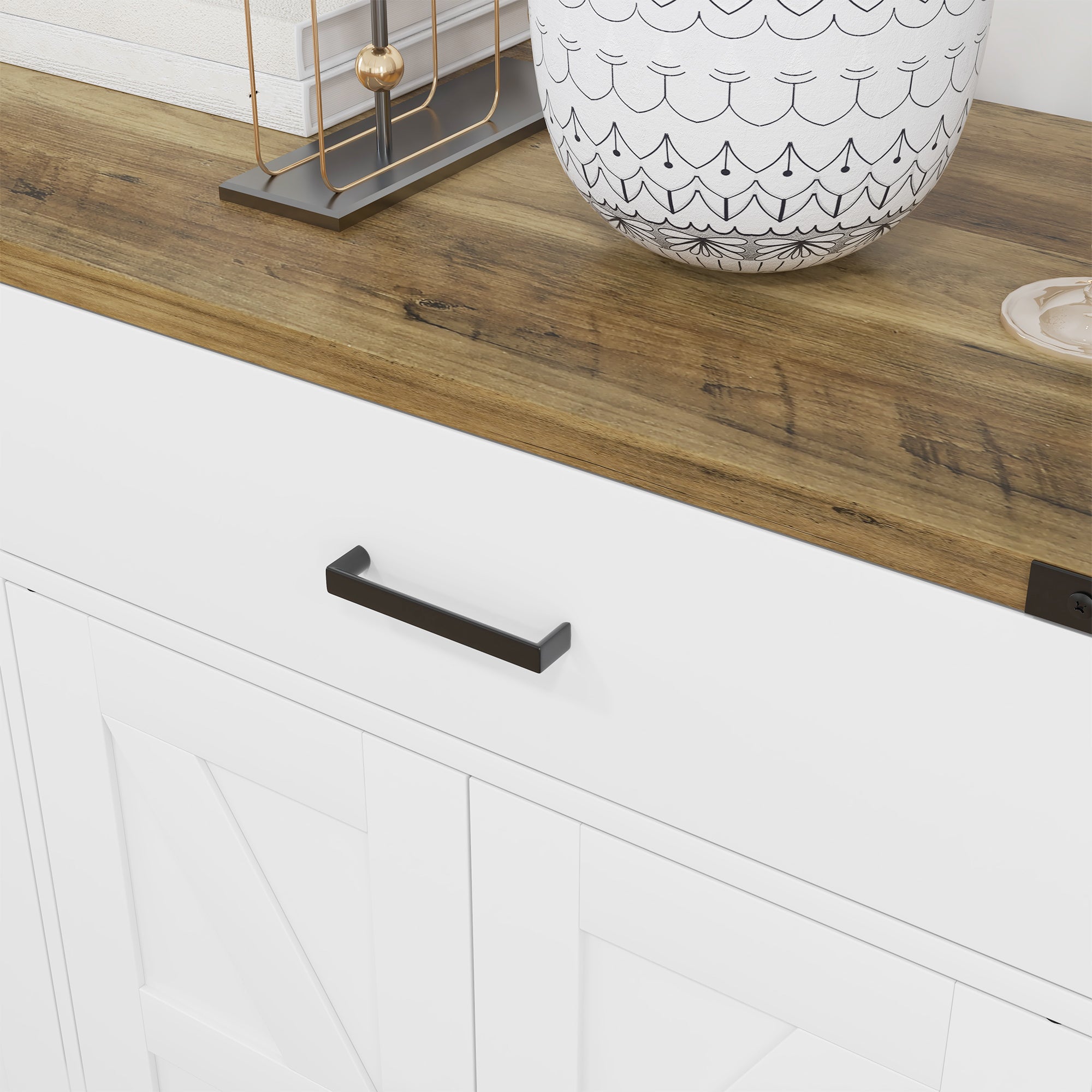 HOMCOM Sideboard with 2 Drawers 2 Storage Cabinets, Buffet Cabinet with Barn-style Doors and Adjustable Shelves, Farmhouse Kitchen Cabinet, White