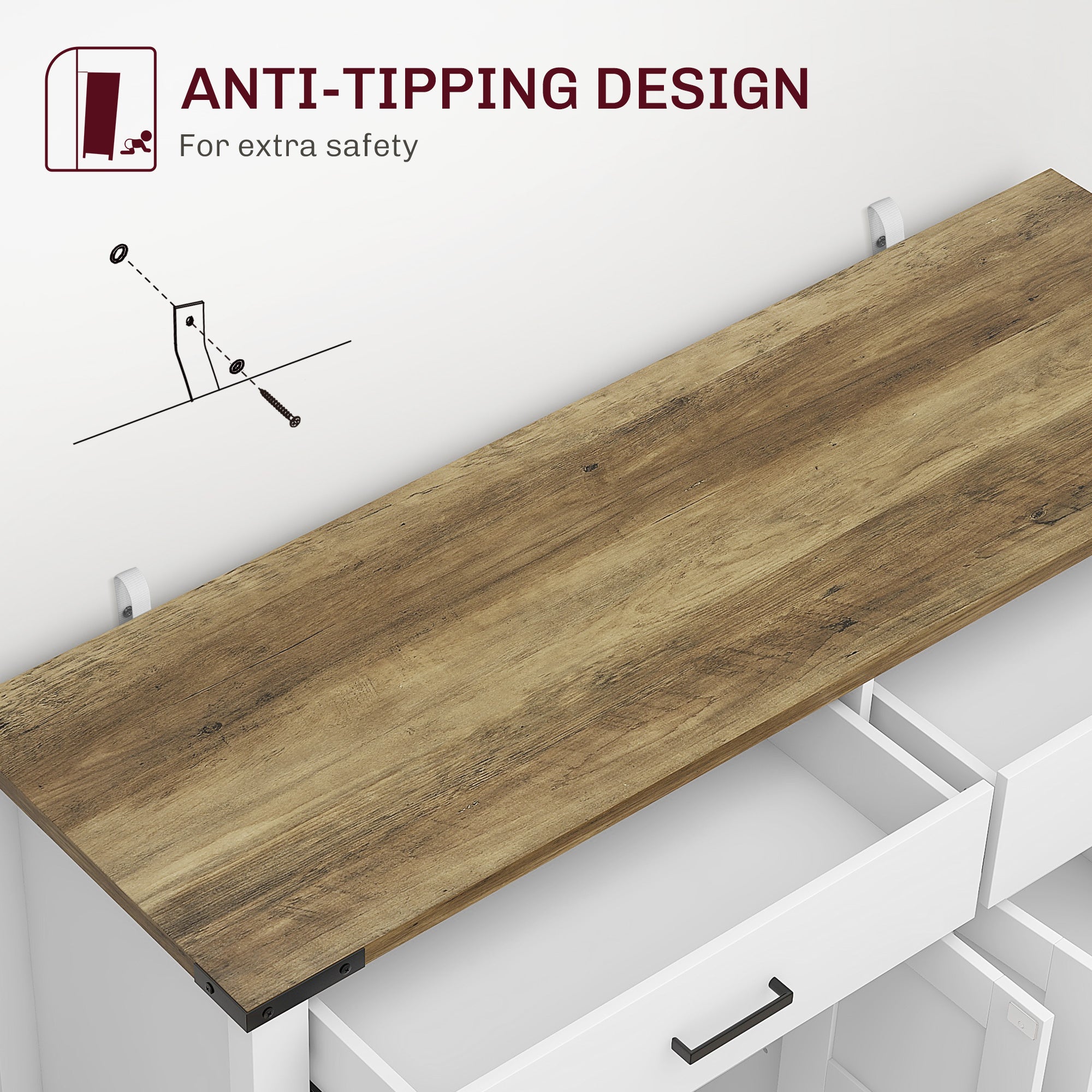 HOMCOM Sideboard with 2 Drawers 2 Storage Cabinets, Buffet Cabinet with Barn-style Doors and Adjustable Shelves, Farmhouse Kitchen Cabinet, White
