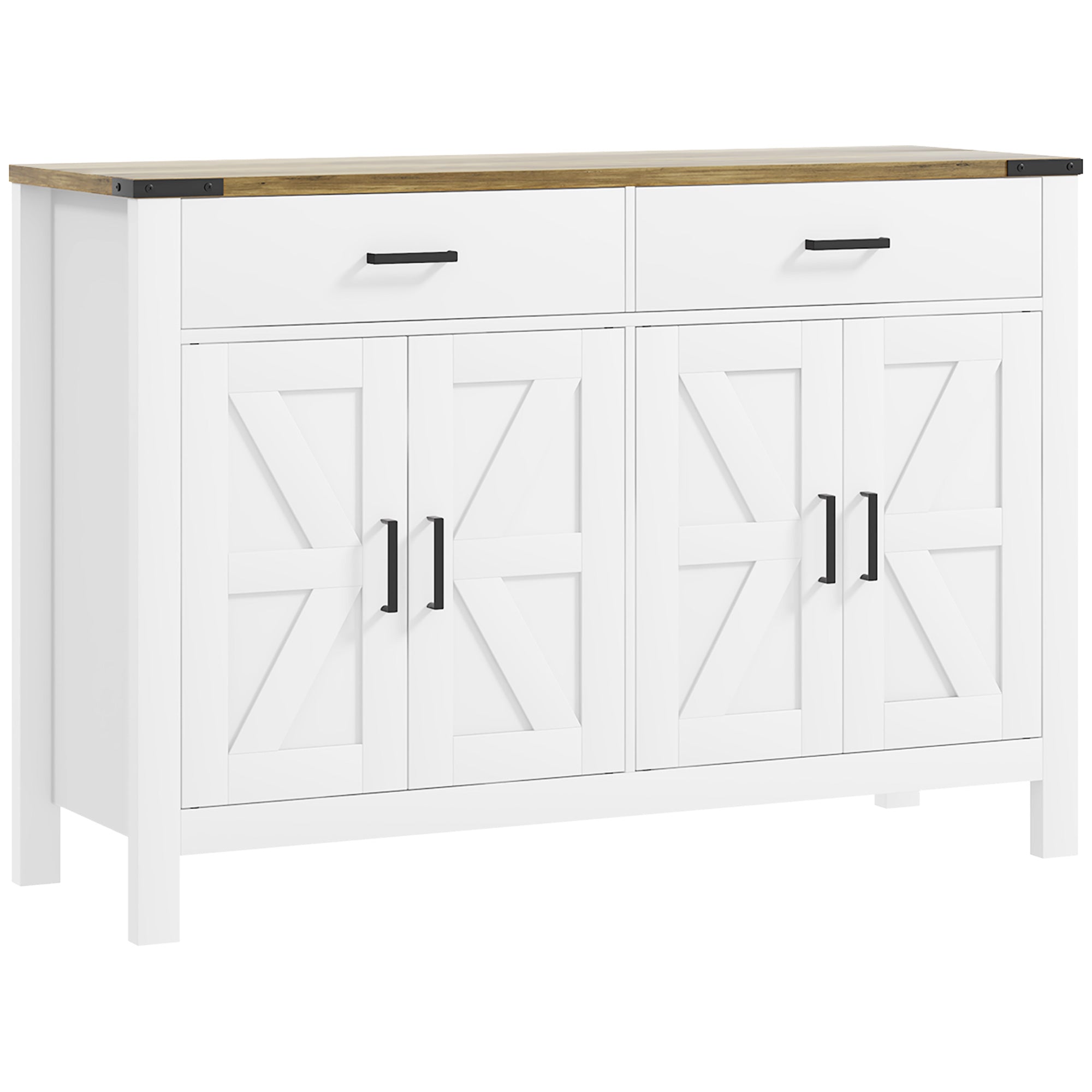 HOMCOM Sideboard with 2 Drawers 2 Storage Cabinets, Buffet Cabinet with Barn-style Doors and Adjustable Shelves, Farmhouse Kitchen Cabinet, White
