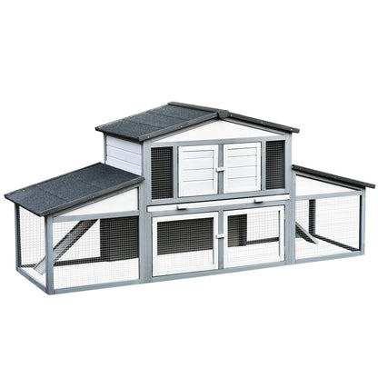 PawHut 88.5" x 27.5" x 39.25" Deluxe Wooden Rabbit Hutch Backyard Bunny Cage Small Animal Living House with Outdoor Run, Grey