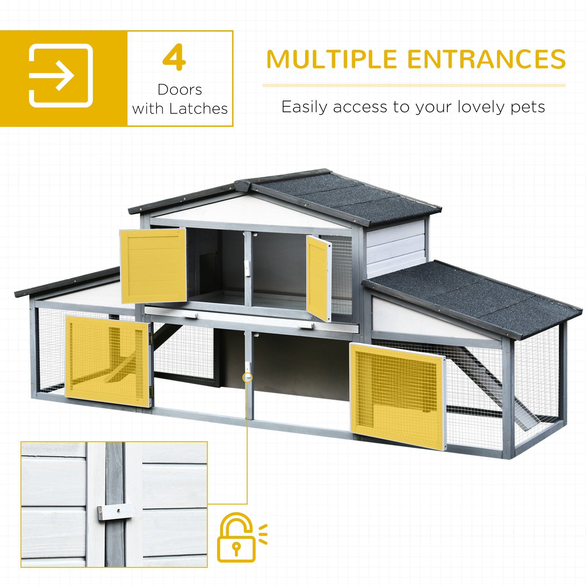 PawHut 88.5" x 27.5" x 39.25" Deluxe Wooden Rabbit Hutch Backyard Bunny Cage Small Animal Living House with Outdoor Run, Grey