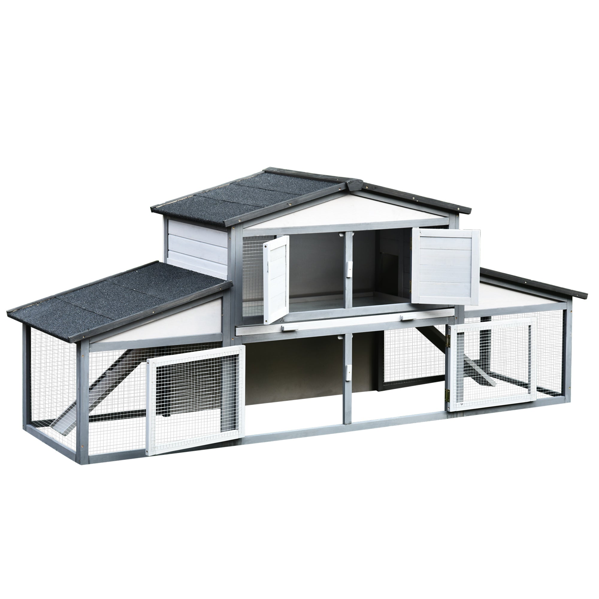PawHut 88.5" x 27.5" x 39.25" Deluxe Wooden Rabbit Hutch Backyard Bunny Cage Small Animal Living House with Outdoor Run, Grey