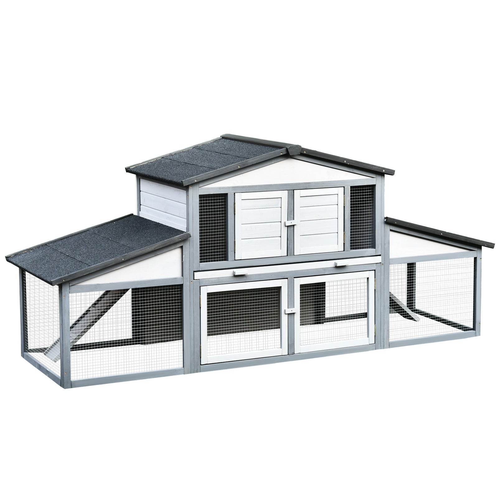 PawHut 88.5" x 27.5" x 39.25" Deluxe Wooden Rabbit Hutch Backyard Bunny Cage Small Animal Living House with Outdoor Run, Grey