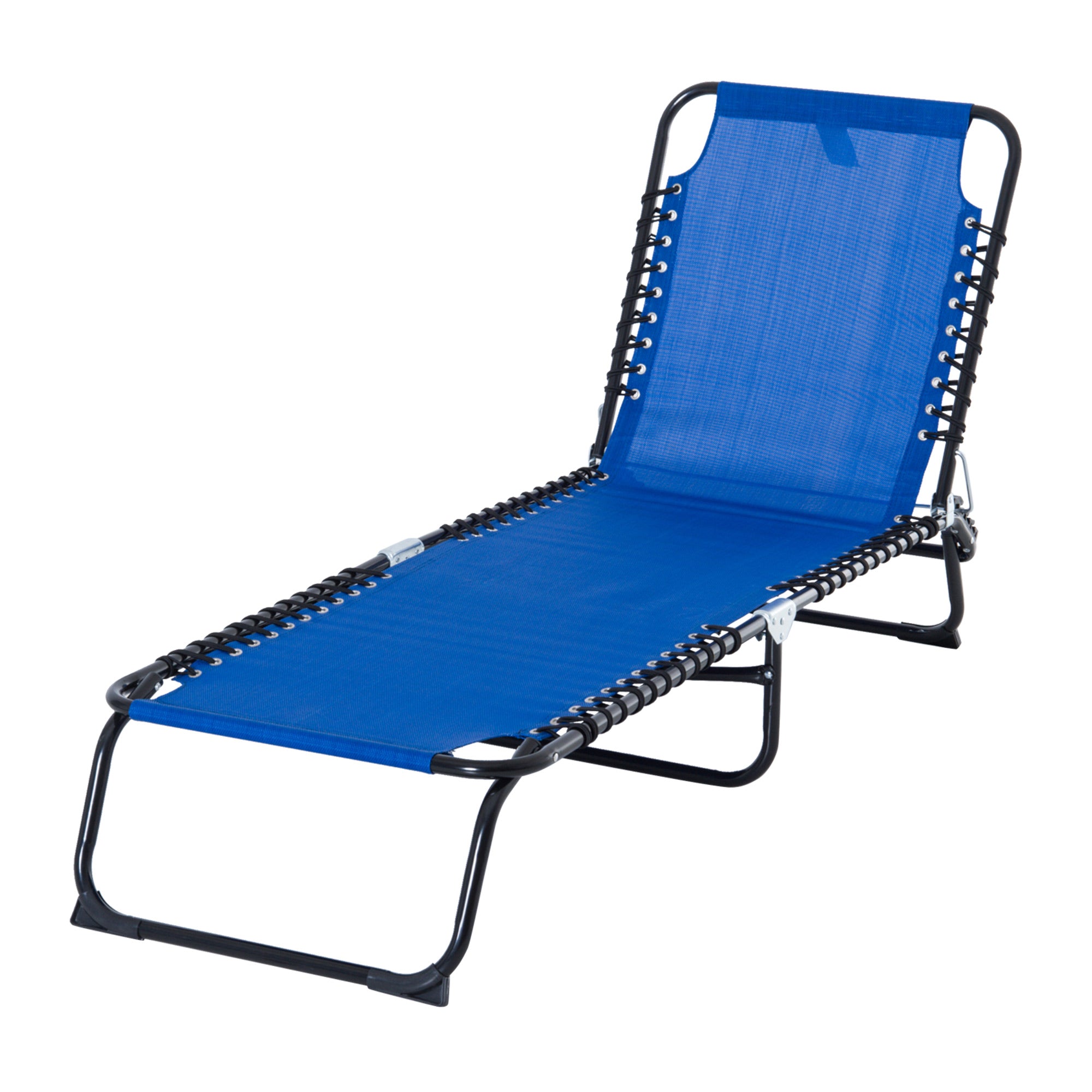 Outsunny Outdoor Folding Lounge Chair, 4-Level Adjustable Chaise Lounge, Tanning Chair Beach Bed Reclining Lounger Cot for Camping, Hiking, Backyard, Navy Blue