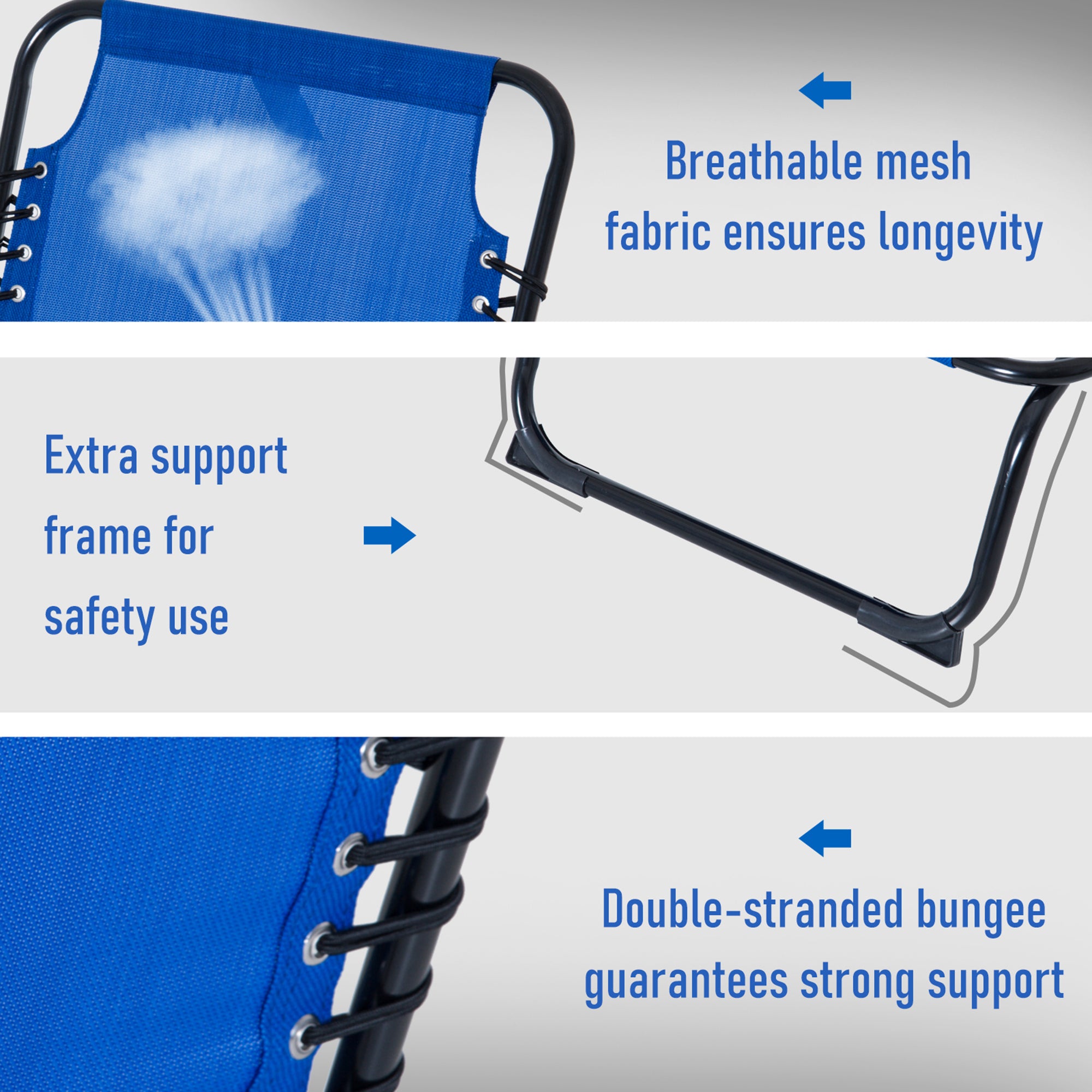 Outsunny Outdoor Folding Lounge Chair, 4-Level Adjustable Chaise Lounge, Tanning Chair Beach Bed Reclining Lounger Cot for Camping, Hiking, Backyard, Navy Blue