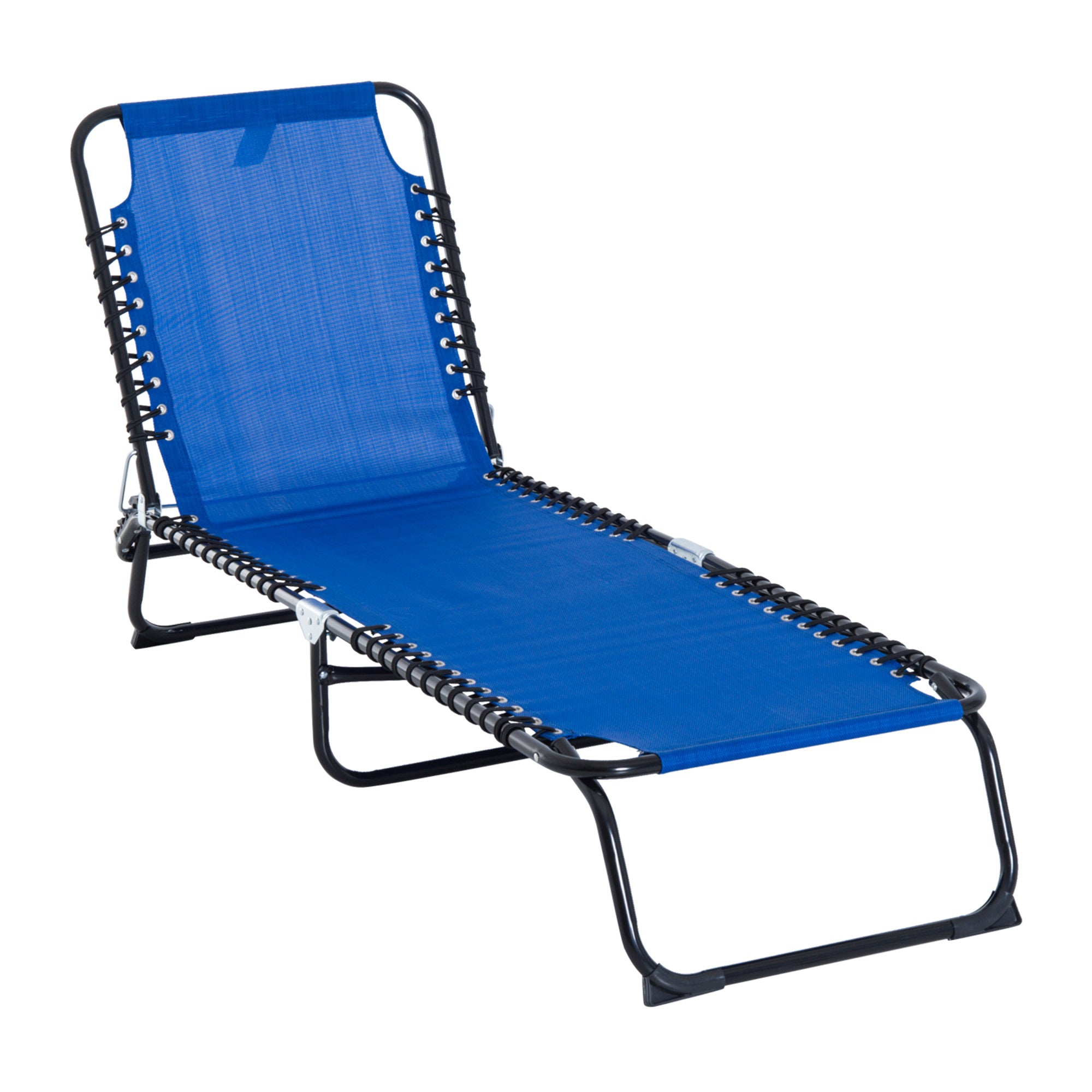 Outsunny Outdoor Folding Lounge Chair, 4-Level Adjustable Chaise Lounge, Tanning Chair Beach Bed Reclining Lounger Cot for Camping, Hiking, Backyard, Navy Blue