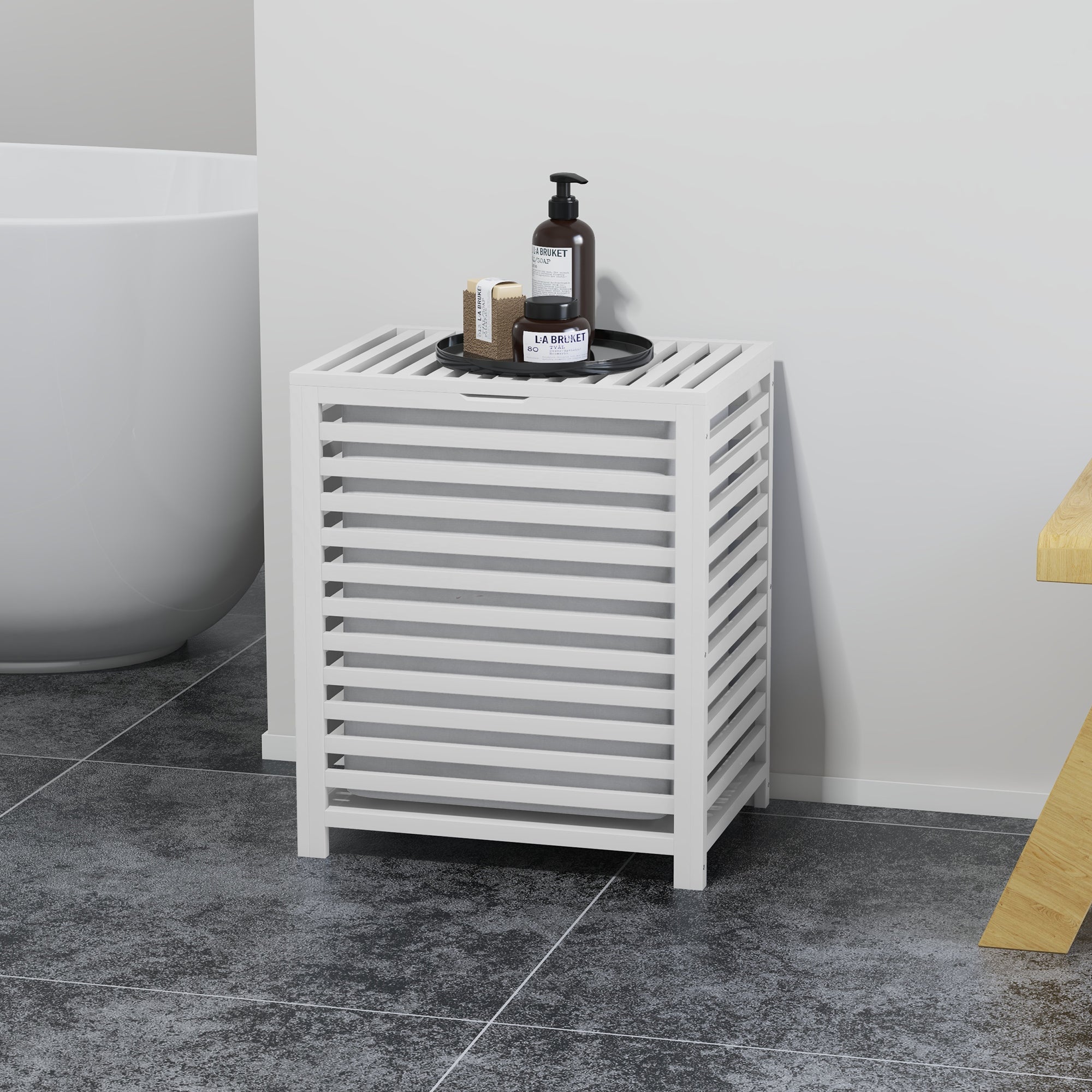 HOMCOM Bamboo Laundry Hamper with Lid, Laundry Basket with Removable Liner Bag, Dirty Clothes Hamper, 19.75 x 14.25 x 23.5 Inches, White