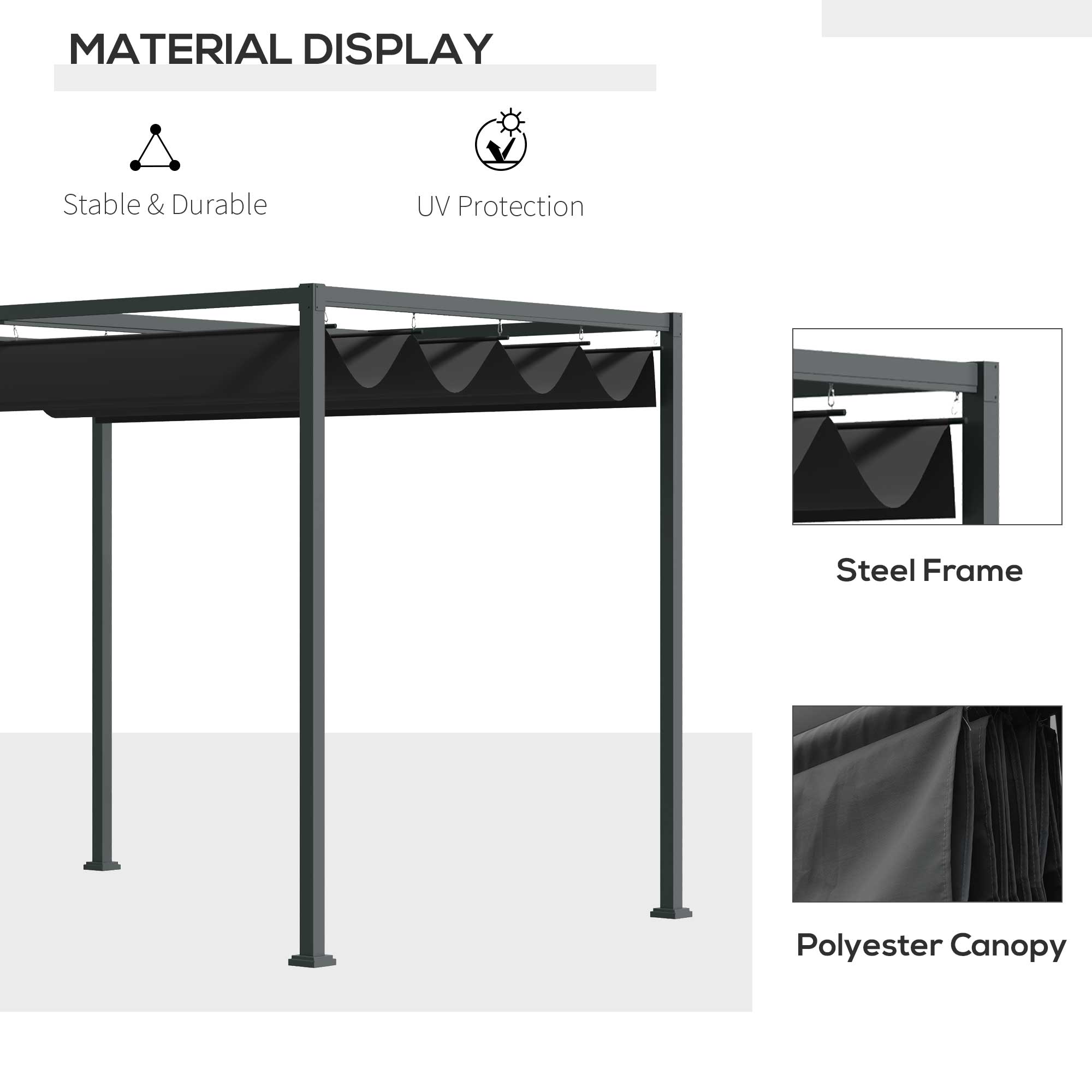 Outsunny 10' x7' Patio Pergola with Retractable Canopy, Outdoor Sun Shelter, Yard Shade, Black