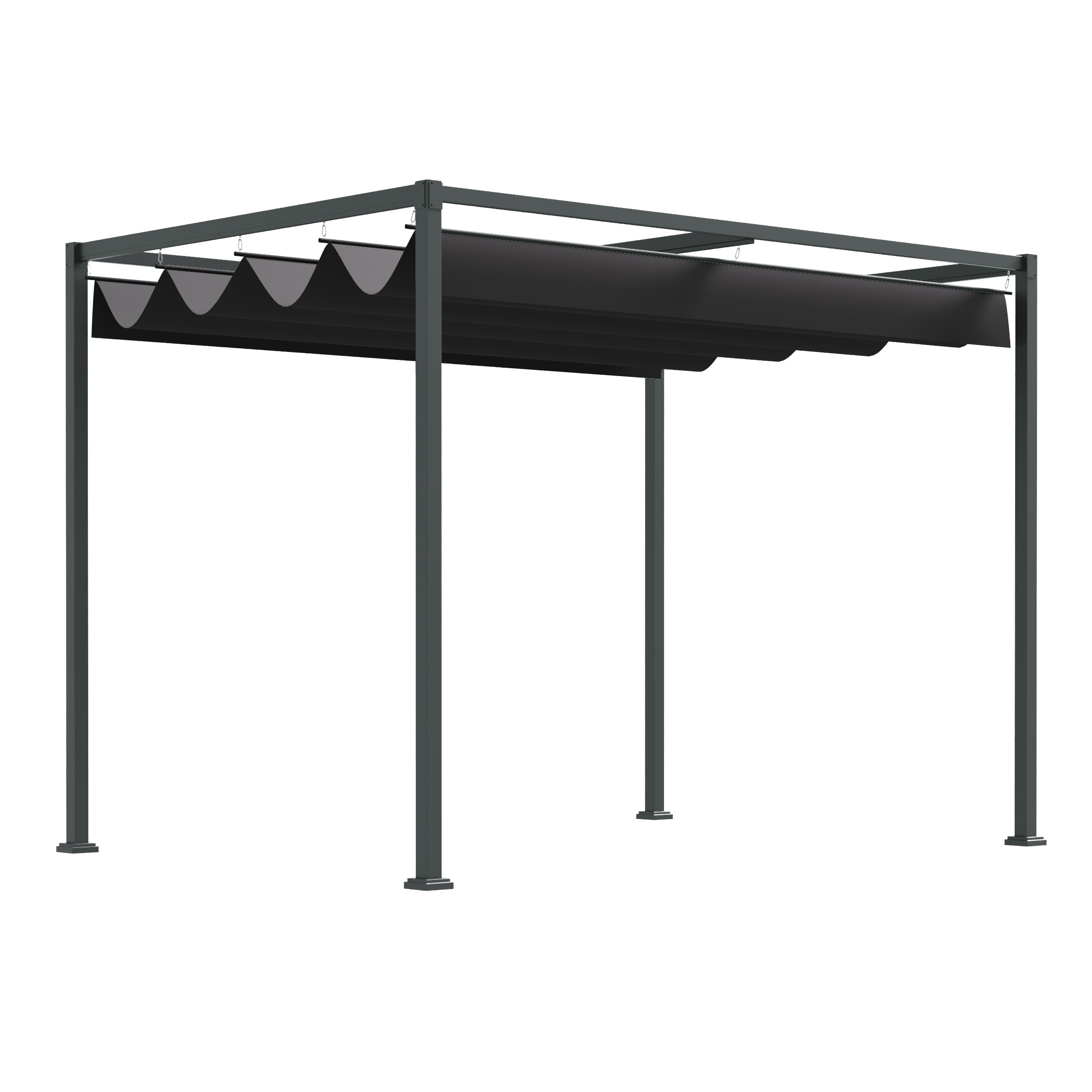 Outsunny 10' x7' Patio Pergola with Retractable Canopy, Outdoor Sun Shelter, Yard Shade, Black