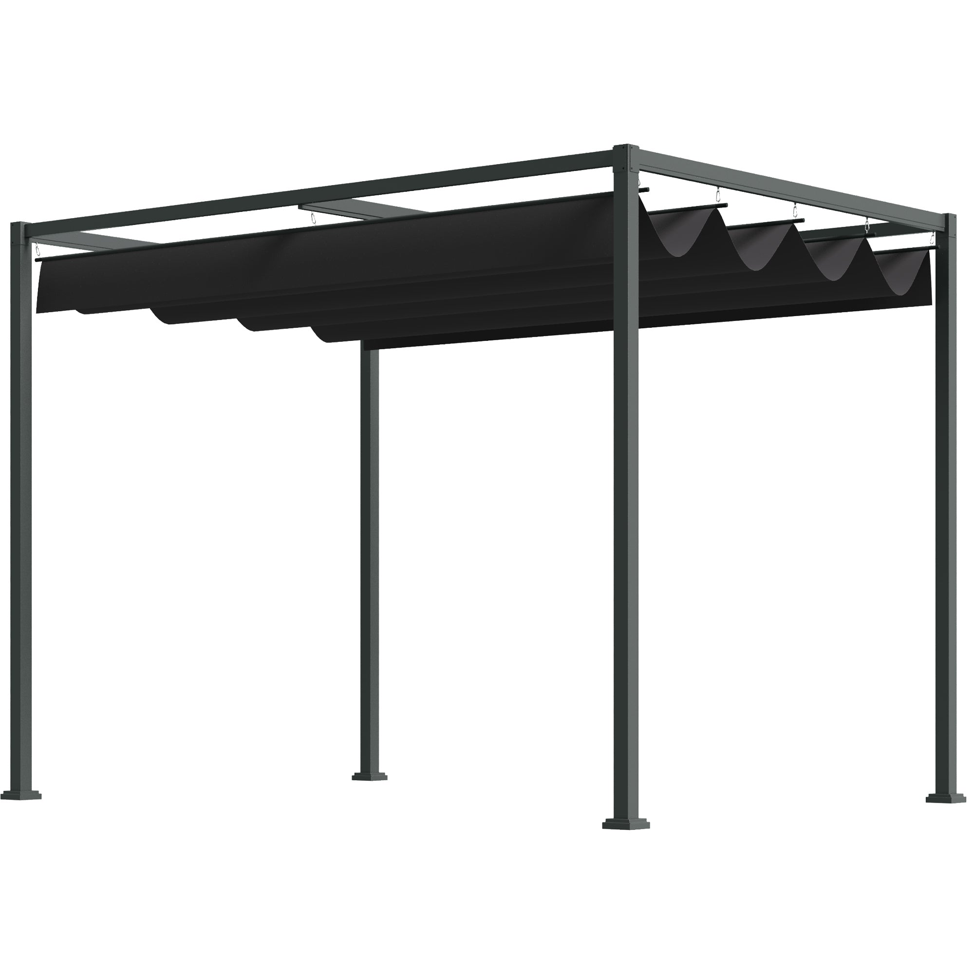 Outsunny 10' x7' Patio Pergola with Retractable Canopy, Outdoor Sun Shelter, Yard Shade, Black
