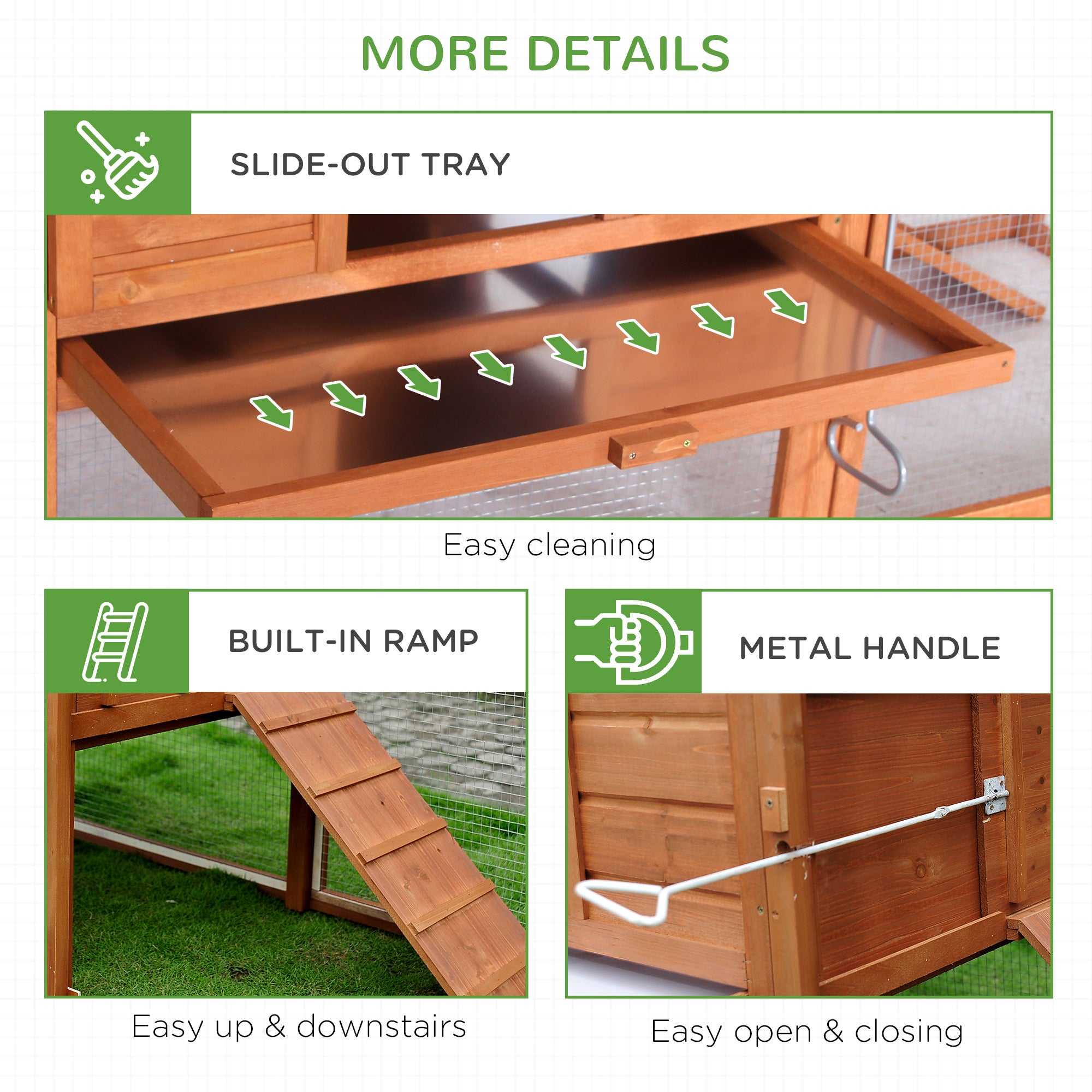 PawHut 66" Chicken Coop Wooden Hen House Rabbit Hutch Poultry Cage Pen Backyard with Nesting Box and Outdoor Run