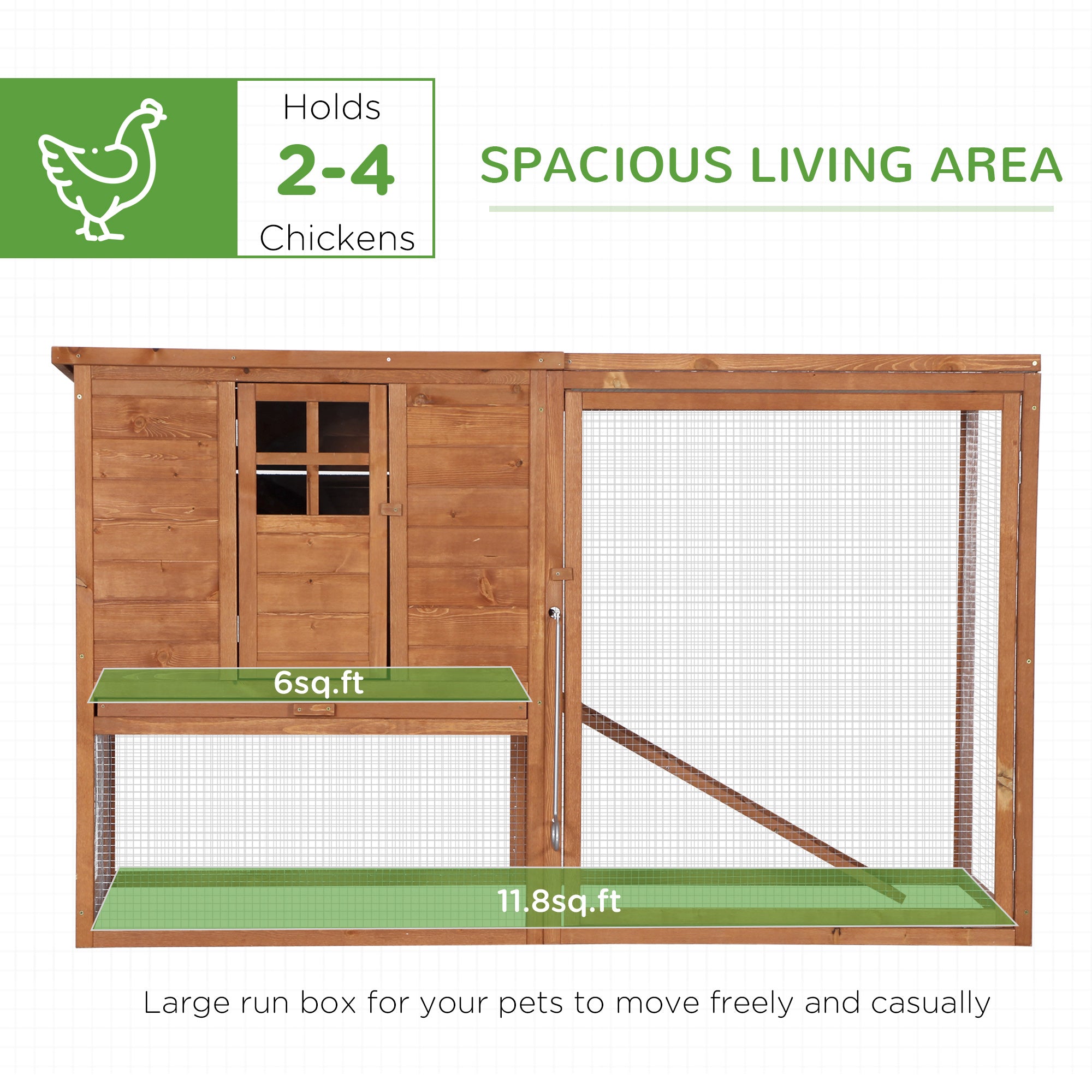 PawHut 66" Chicken Coop Wooden Hen House Rabbit Hutch Poultry Cage Pen Backyard with Nesting Box and Outdoor Run