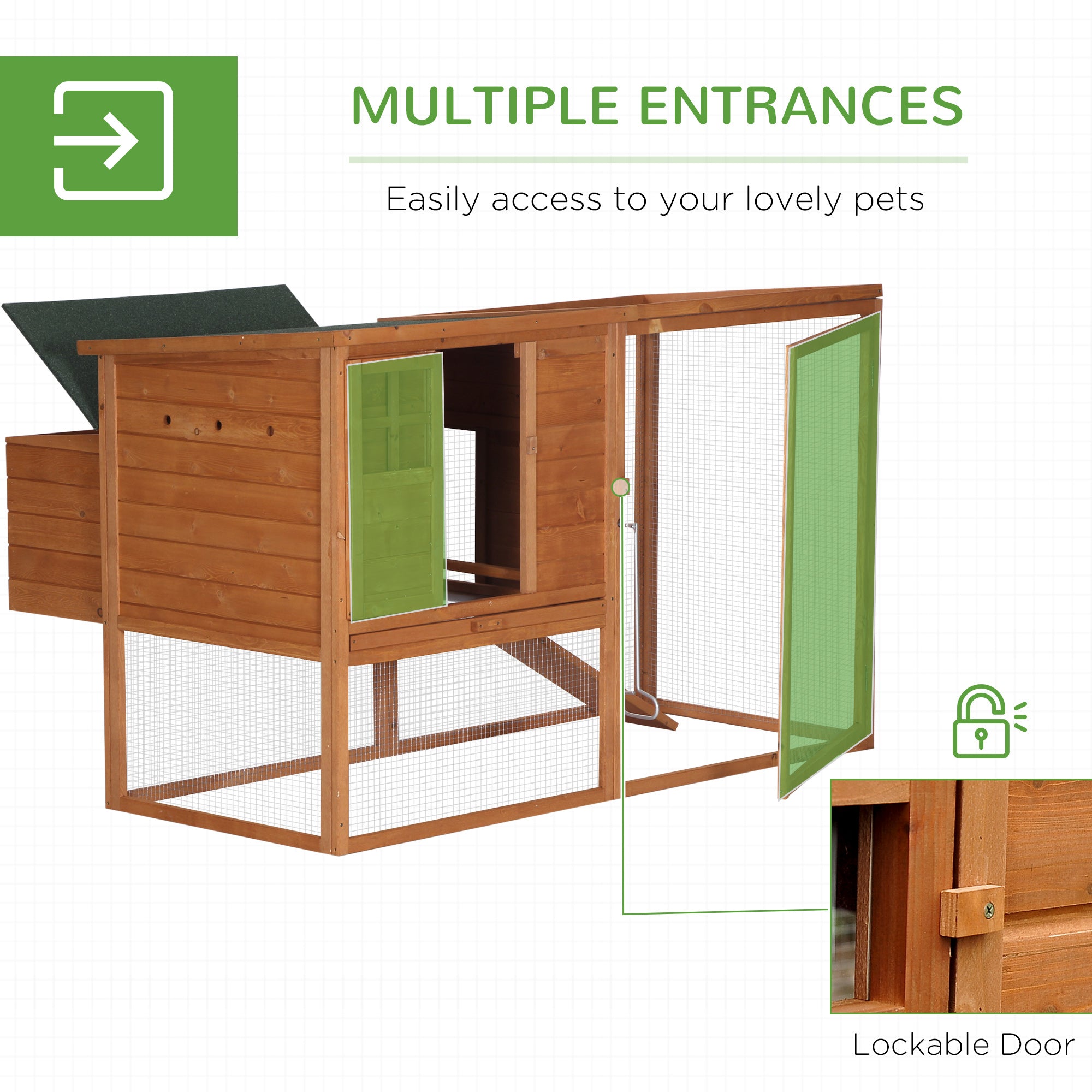 PawHut 66" Chicken Coop Wooden Hen House Rabbit Hutch Poultry Cage Pen Backyard with Nesting Box and Outdoor Run