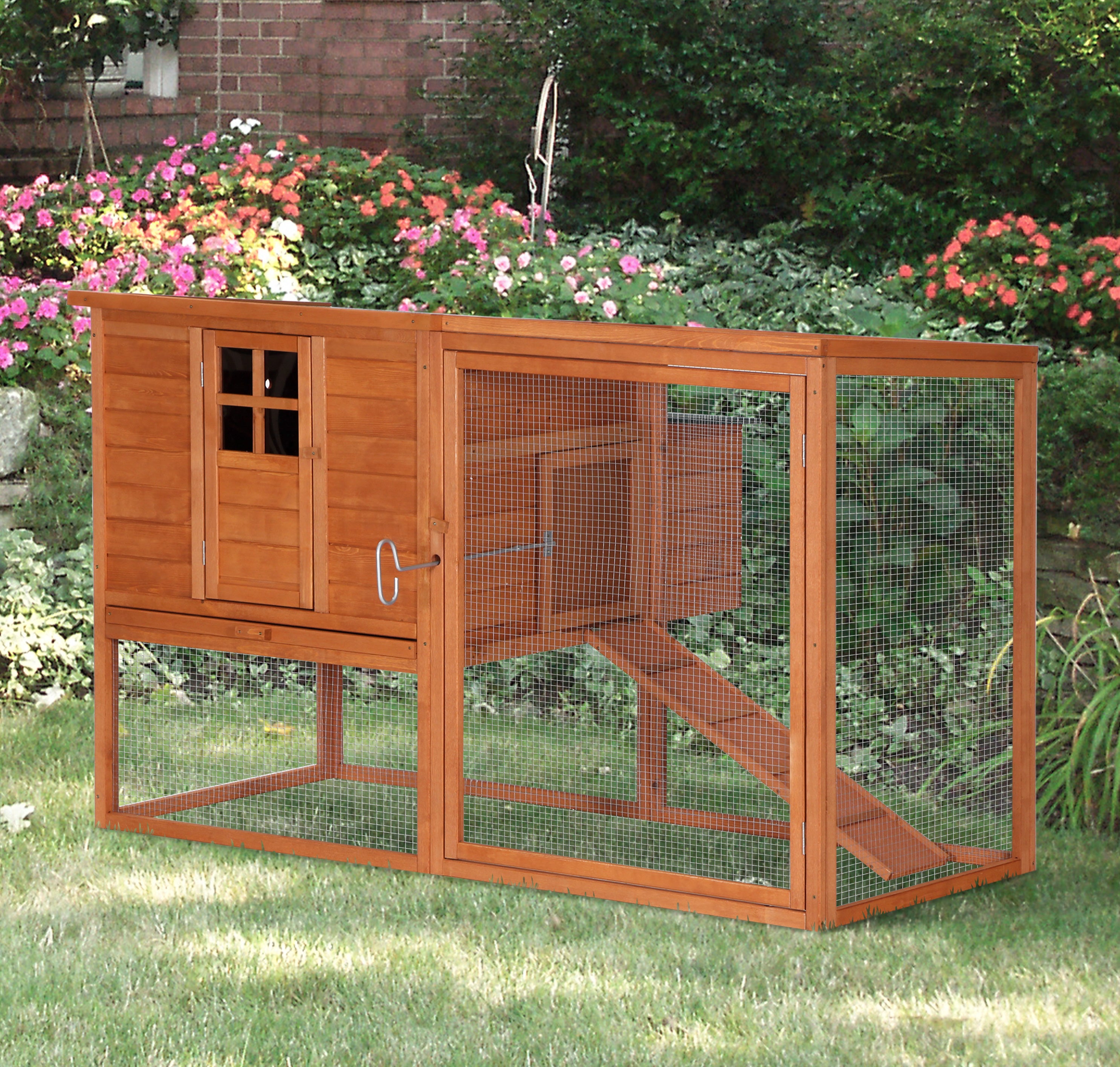 PawHut 66" Chicken Coop Wooden Hen House Rabbit Hutch Poultry Cage Pen Backyard with Nesting Box and Outdoor Run