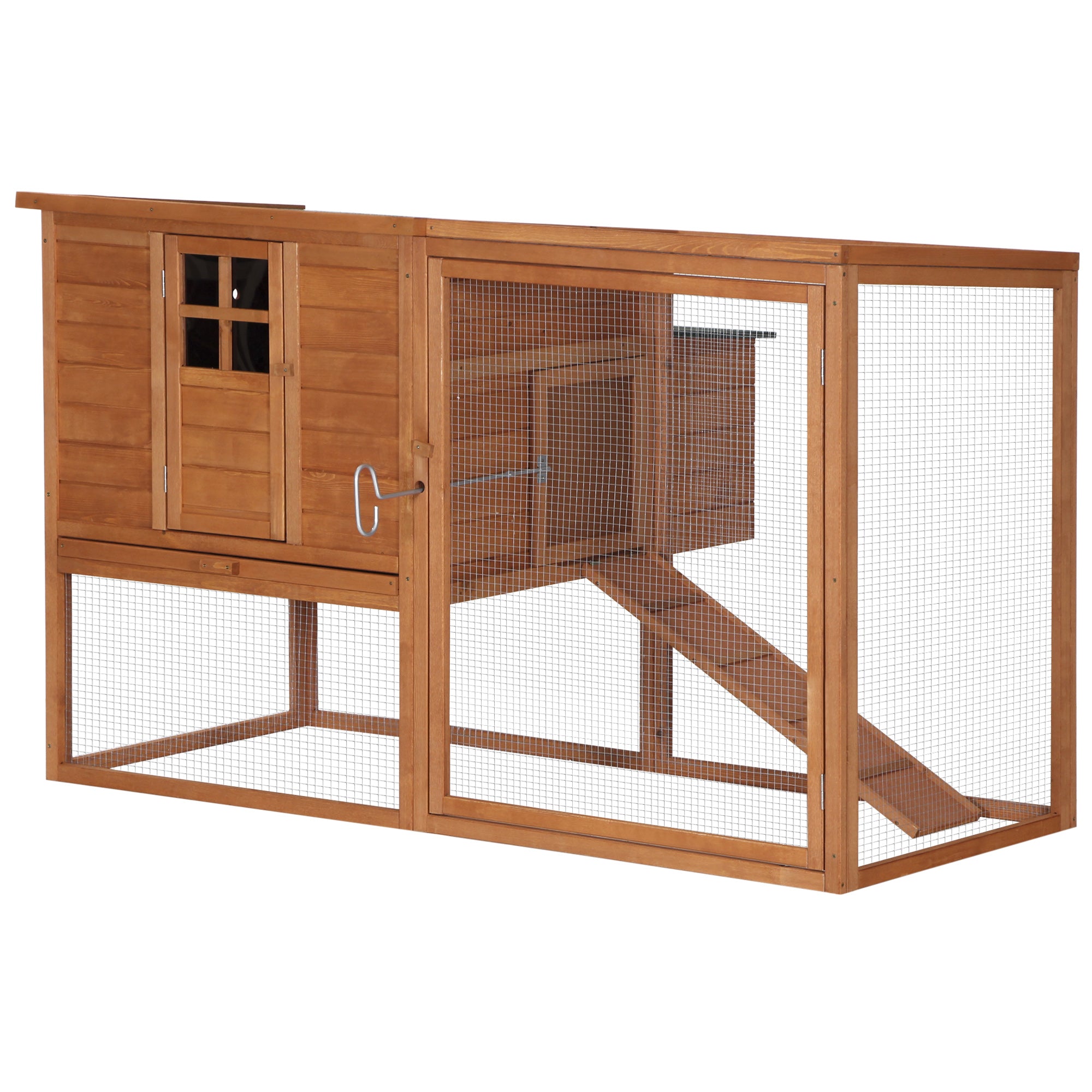 PawHut 66" Chicken Coop Wooden Hen House Rabbit Hutch Poultry Cage Pen Backyard with Nesting Box and Outdoor Run
