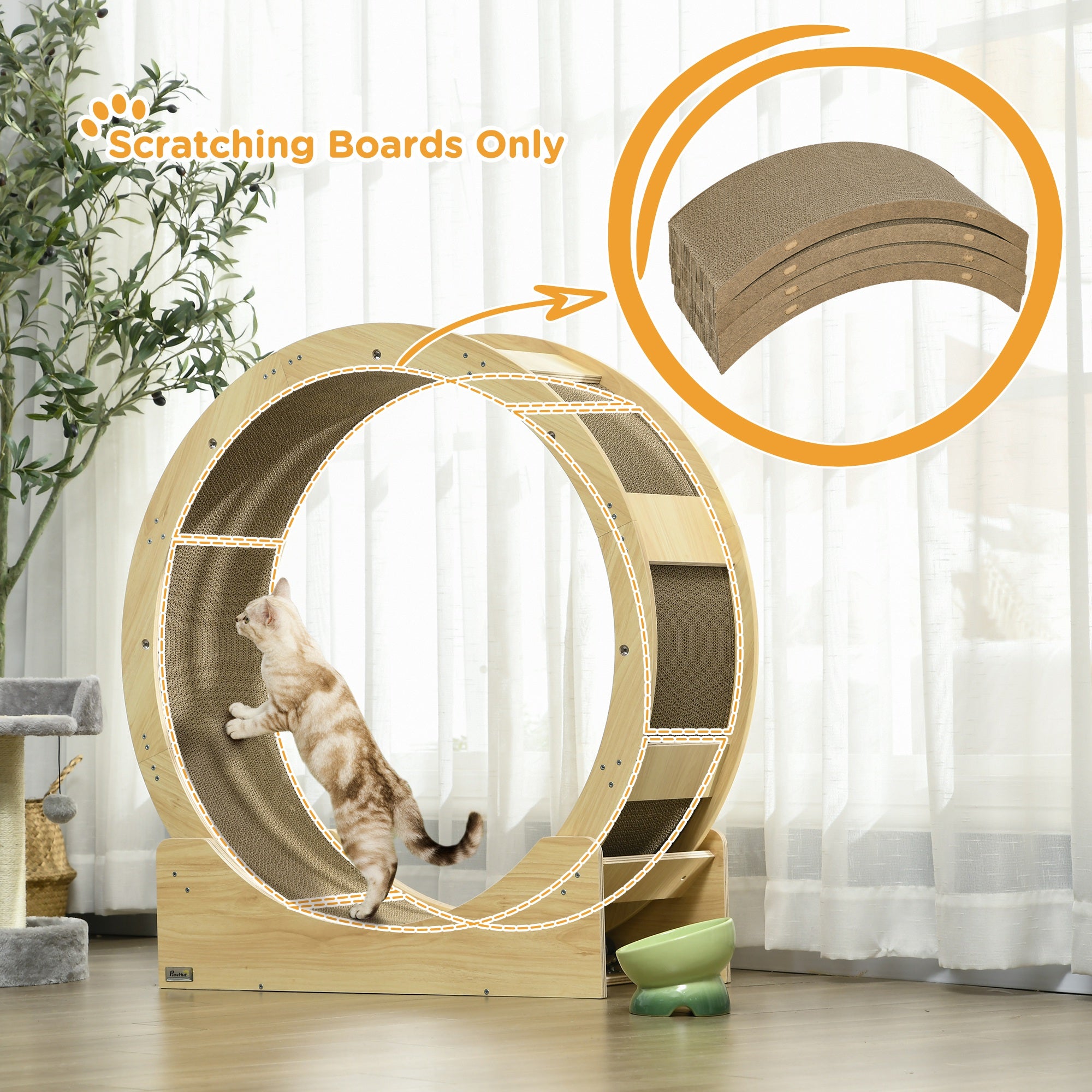 PawHut Cat Scratching Board, 4 piece Set Scratch Pad Reversible, Cat Scratcher Replacement for Cat Treadmill, Indoor Kitten, Scratching Boards Only, 55 x 26cm - Brown