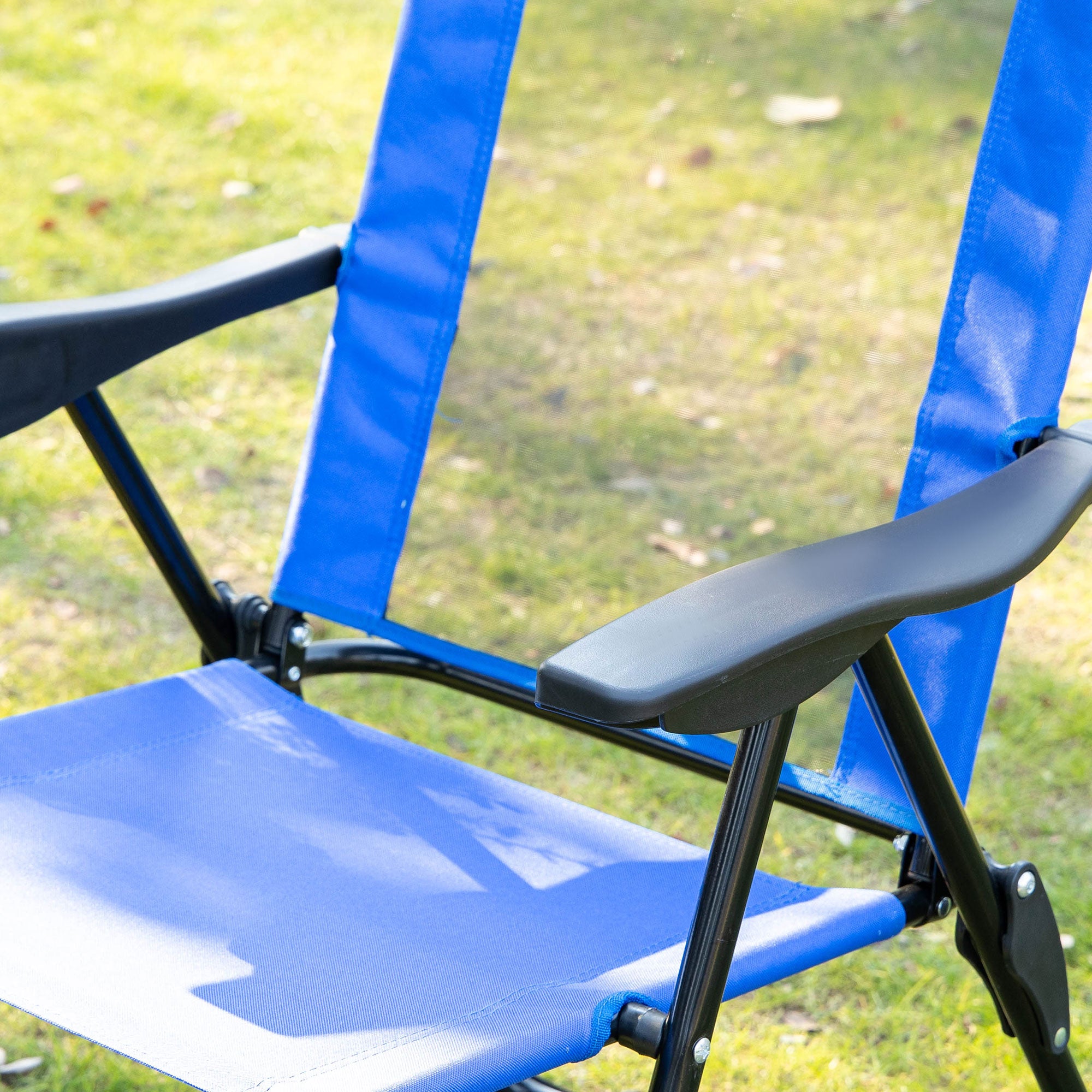 Outsunny Double Camping Chairs, Outdoor Folding Portable Chair Set with Adjustable Backrest, Removable Headrest, Armrest for Camping, Backyard, Blue