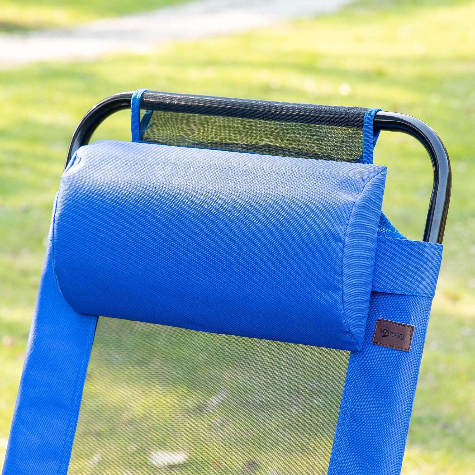 Outsunny Double Camping Chairs, Outdoor Folding Portable Chair Set with Adjustable Backrest, Removable Headrest, Armrest for Camping, Backyard, Blue