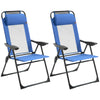 Outsunny Double Camping Chairs, Outdoor Folding Portable Chair Set with Adjustable Backrest, Removable Headrest, Armrest for Camping, Backyard, Blue