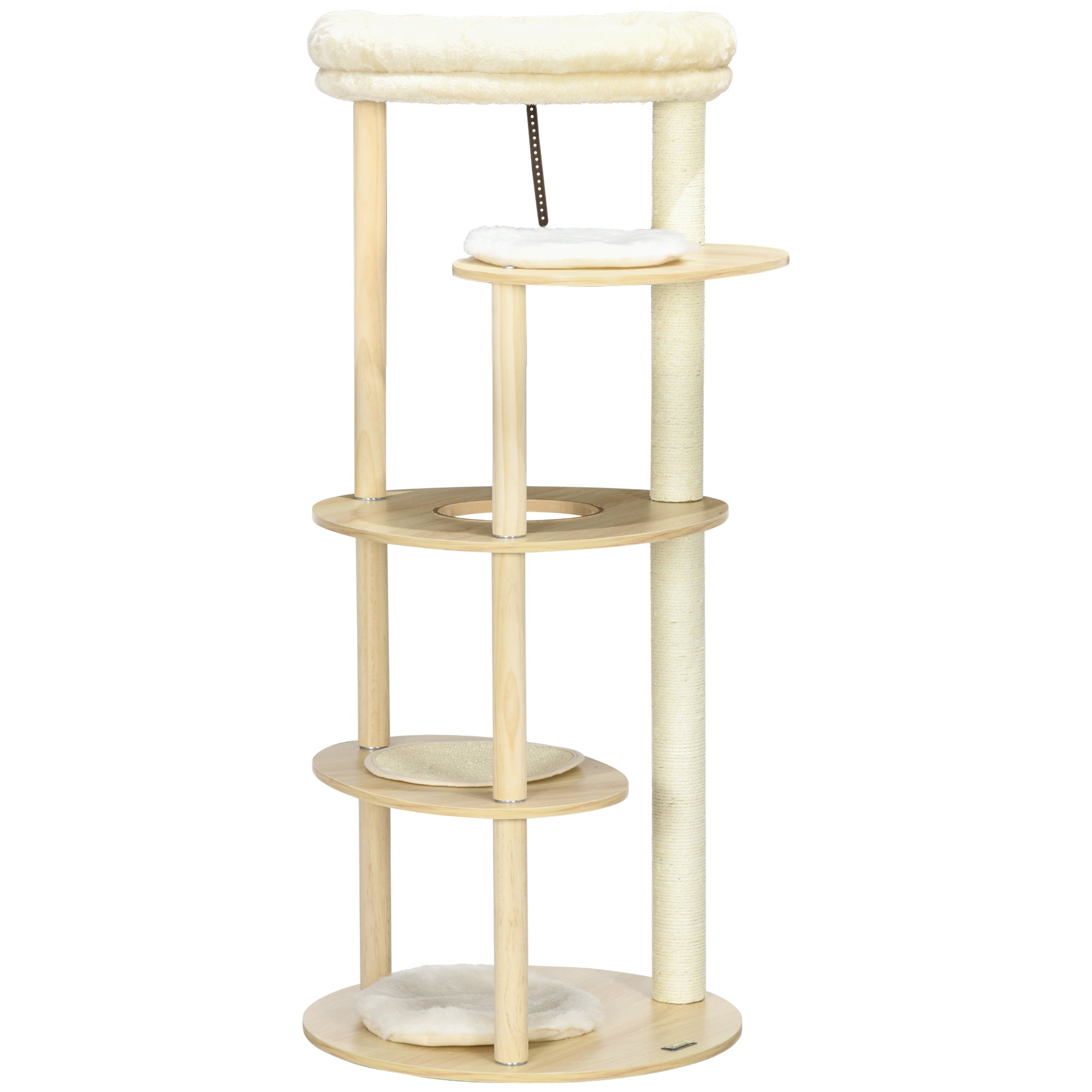 PawHut 49" Cat Tree Multi-Level Kitty Tower with Scratching Post, Cat Bed, Perch, Cushion, Anti-toppling Device, Oak