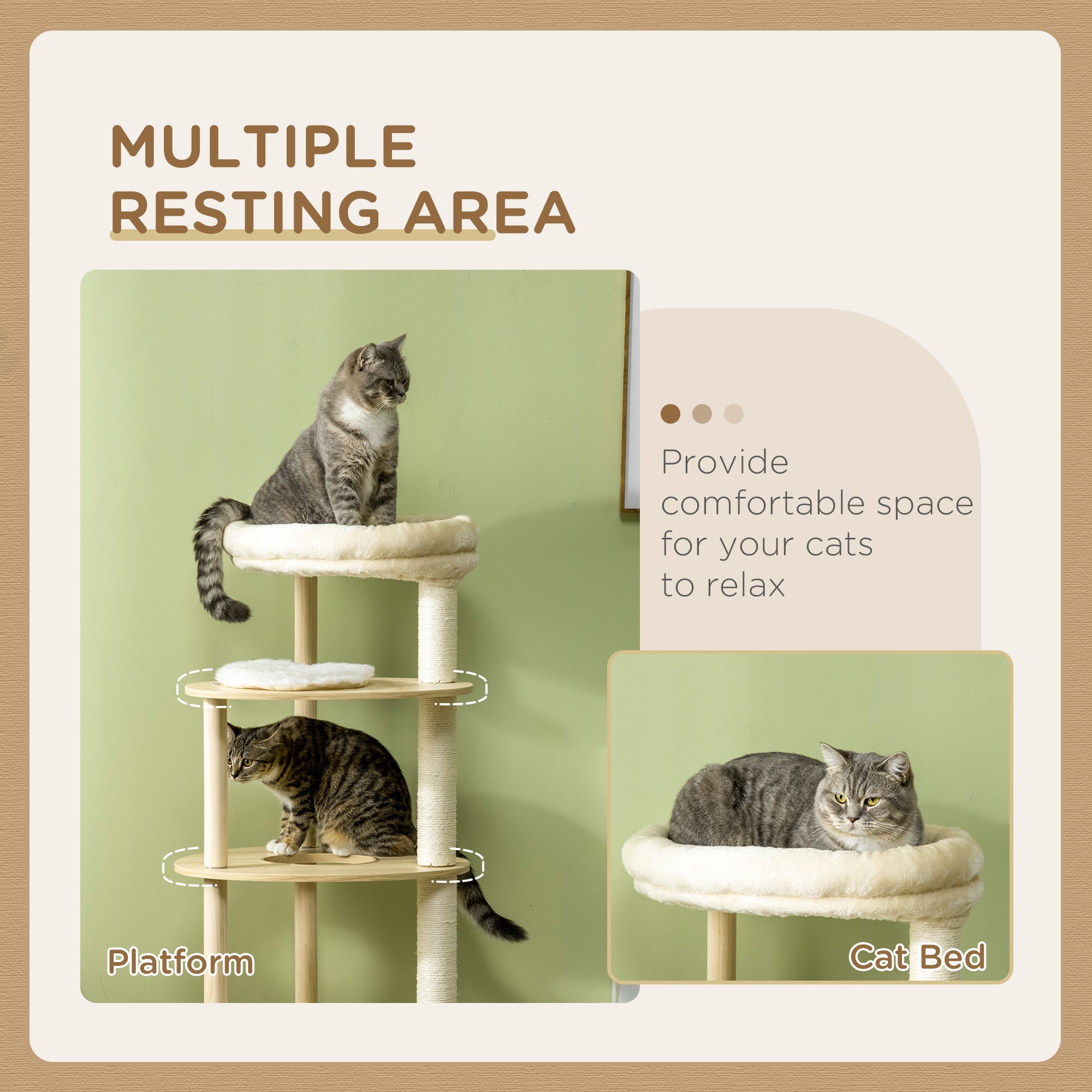 PawHut 49" Cat Tree Multi-Level Kitty Tower with Scratching Post, Cat Bed, Perch, Cushion, Anti-toppling Device, Oak