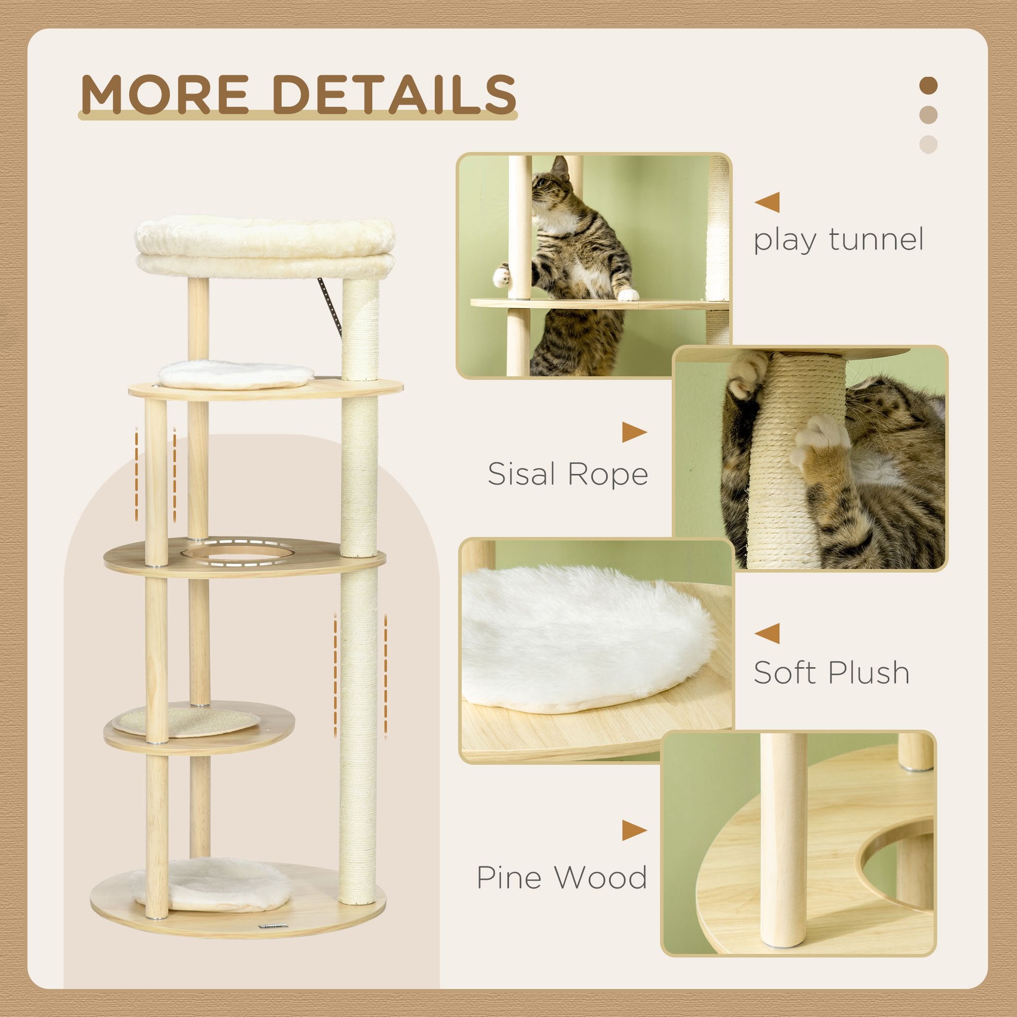 PawHut 49" Cat Tree Multi-Level Kitty Tower with Scratching Post, Cat Bed, Perch, Cushion, Anti-toppling Device, Oak