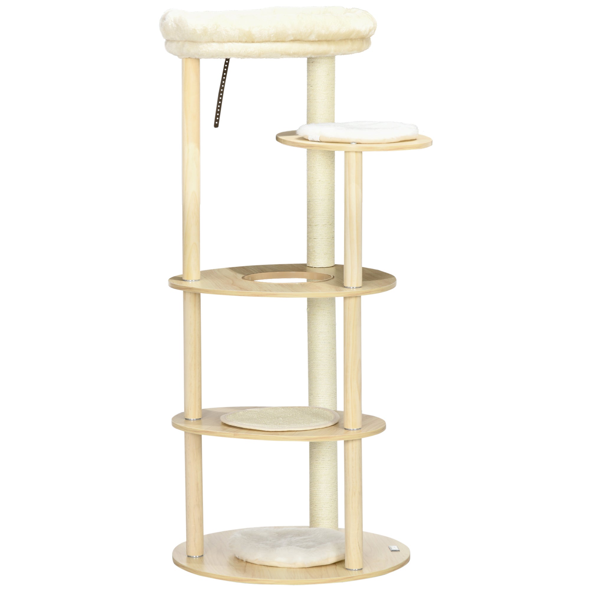 PawHut 49" Cat Tree Multi-Level Kitty Tower with Scratching Post, Cat Bed, Perch, Cushion, Anti-toppling Device, Oak