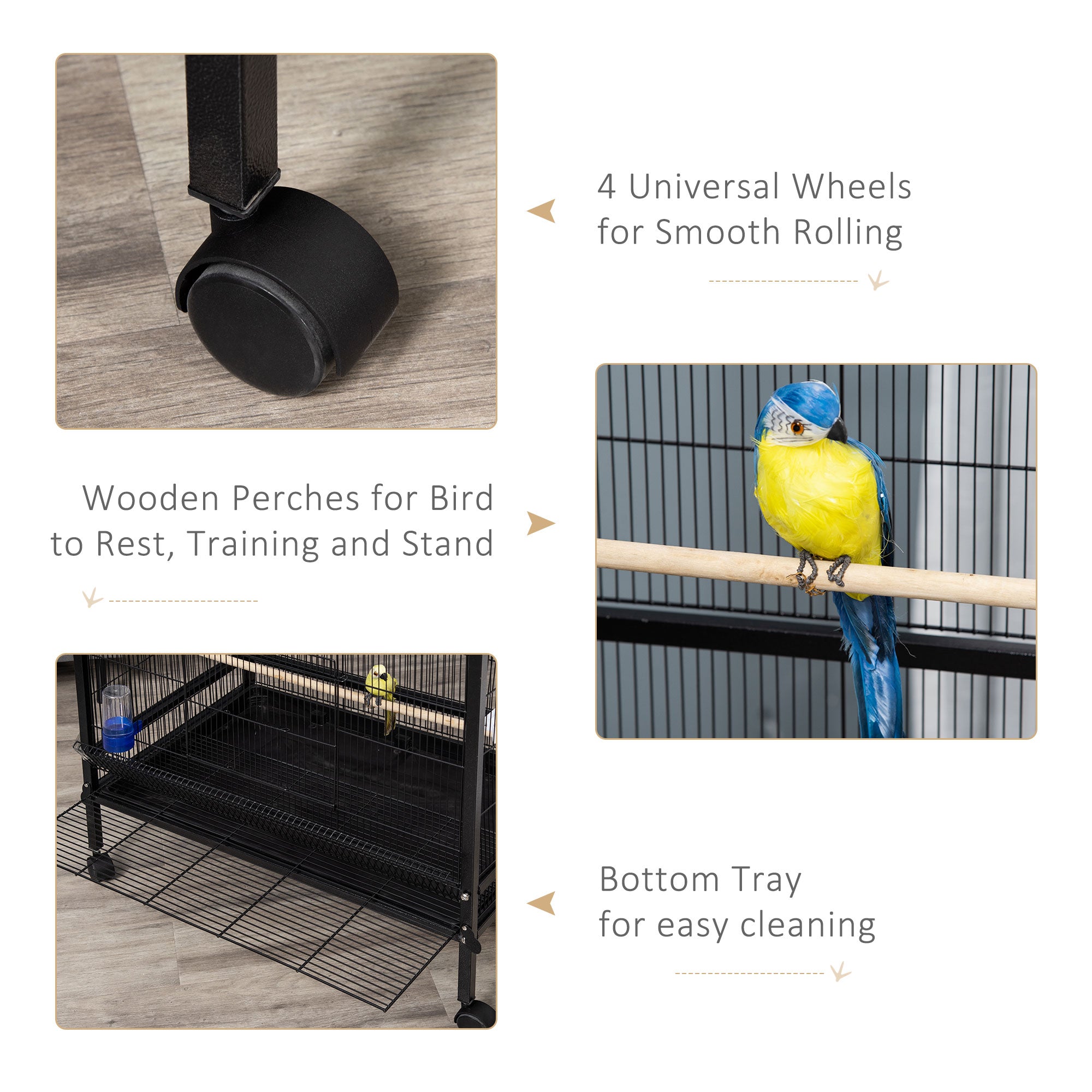 PawHut Bird Cage Parrot Macaw Finch Cockatoo Flight Cage with Wheels, Black