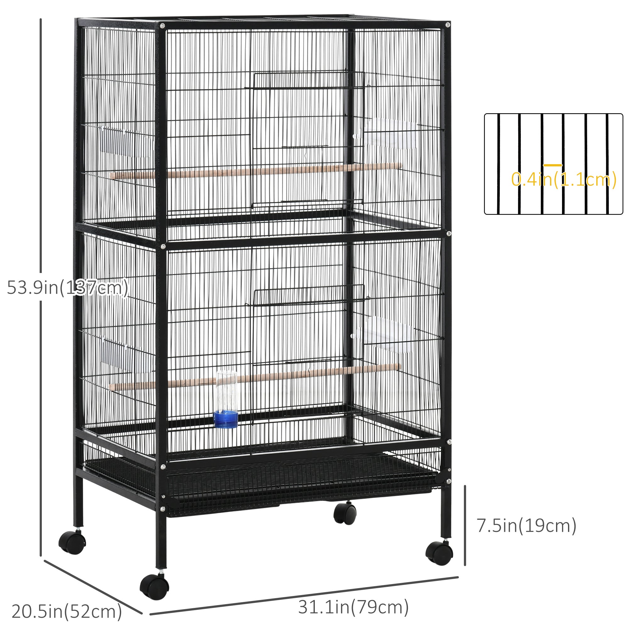 PawHut Bird Cage Parrot Macaw Finch Cockatoo Flight Cage with Wheels, Black
